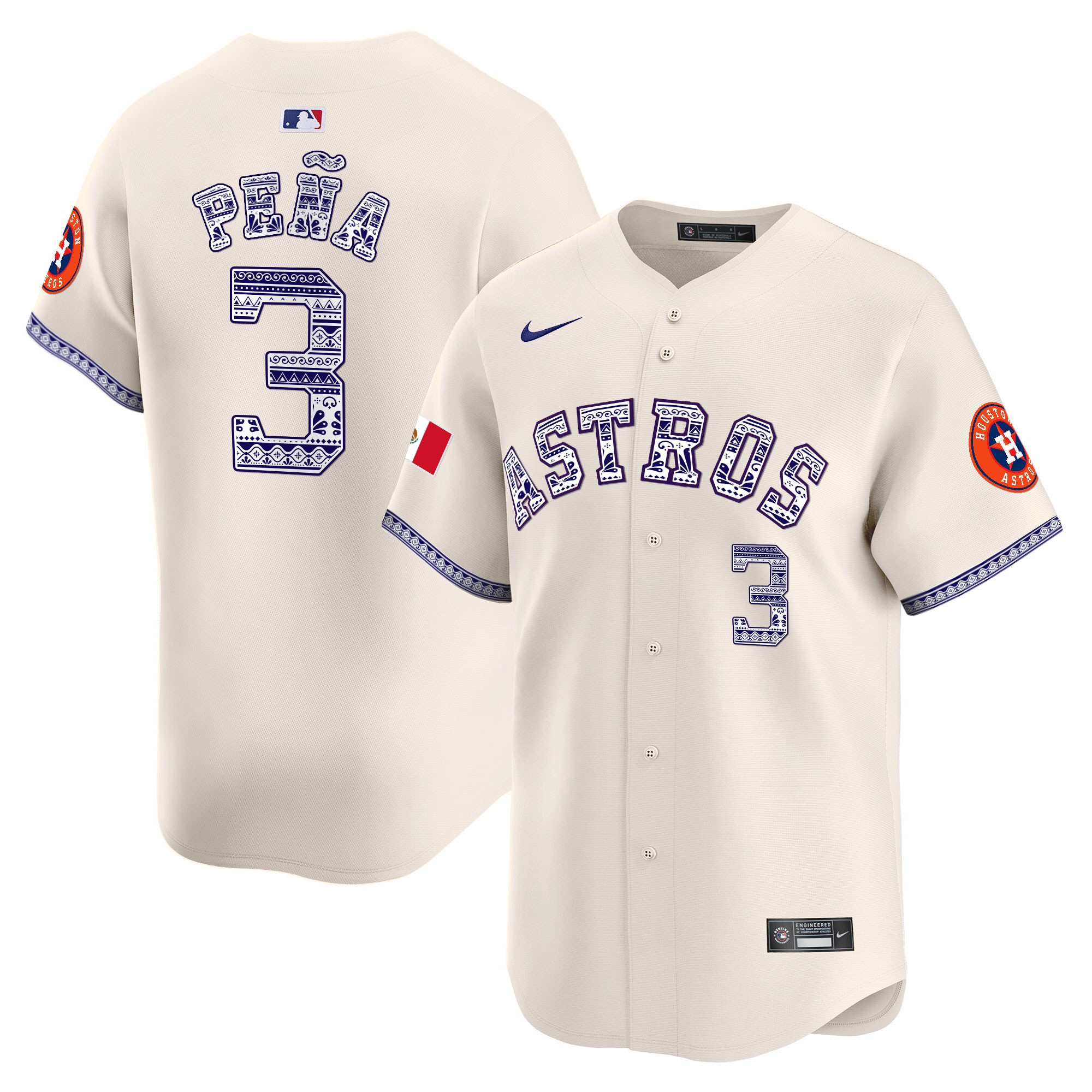 Jeremy Pena Men's Houston Astros Mexico Vapor Premier Limited V2 Cream Jersey - All Stitched
