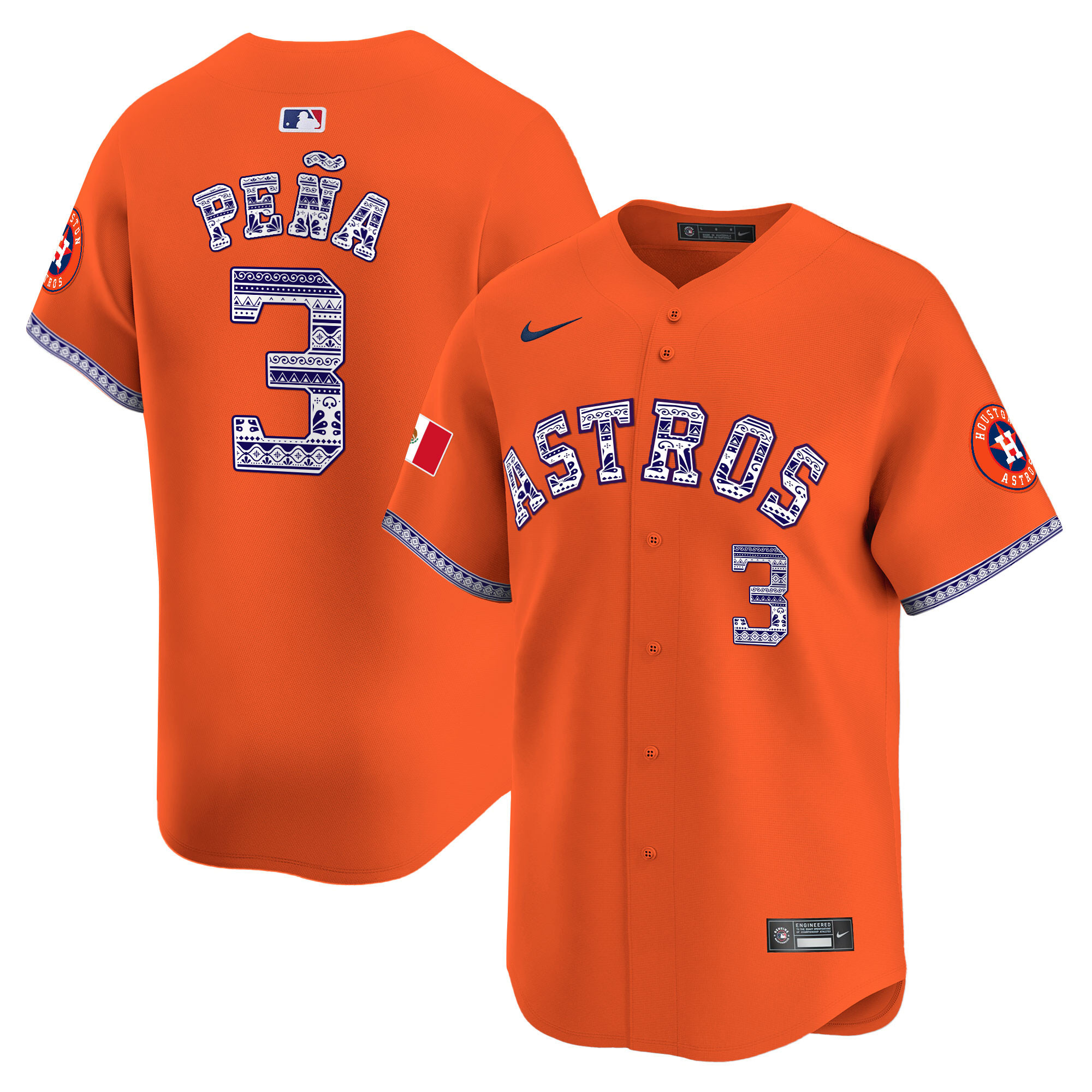 Jeremy Pena Men's Houston Astros Mexico Vapor Premier Limited V2 Orange Jersey - All Stitched
