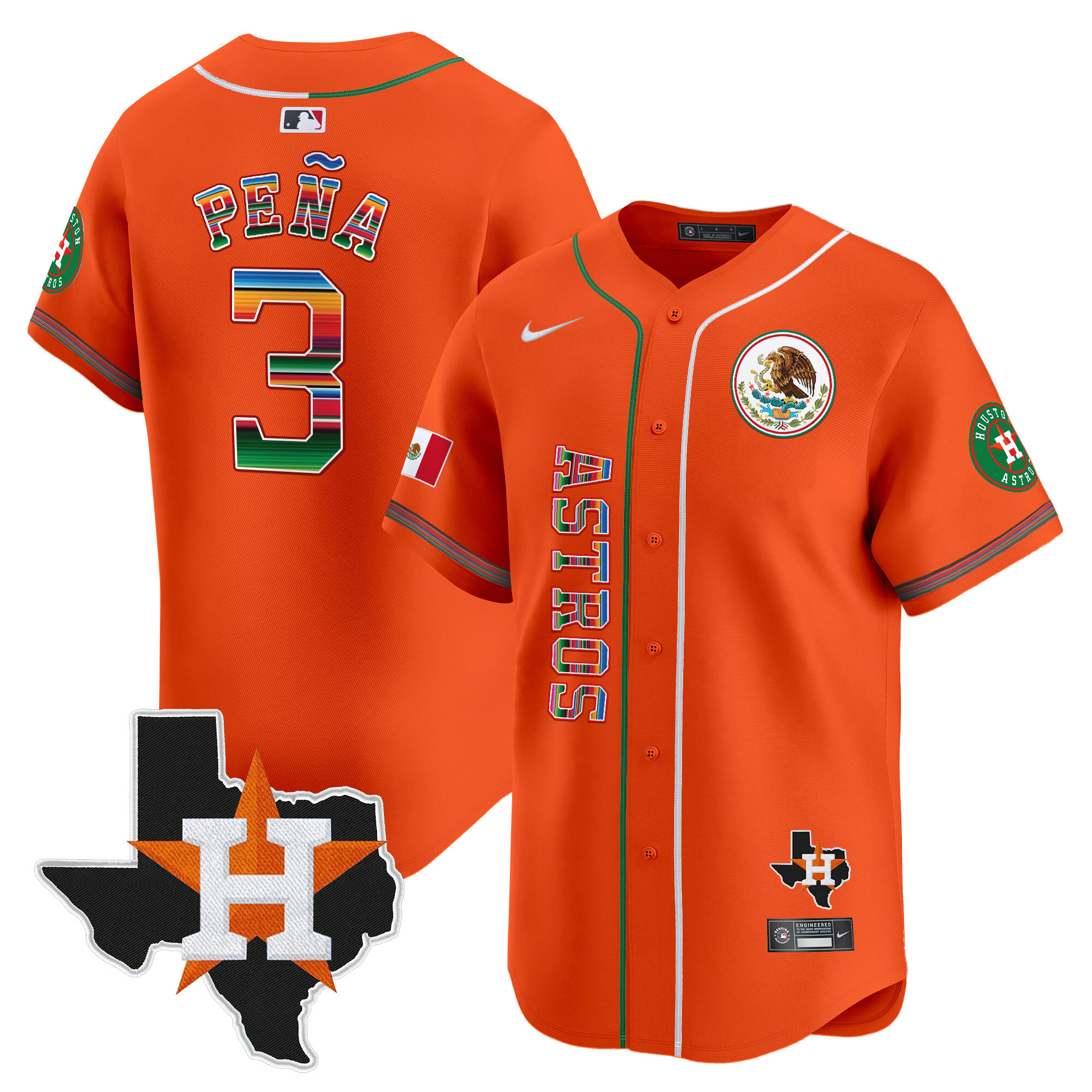 Jeremy Pena Men's Houston Astros Mexico Vapor Premier Limited V4 Orange Jersey - All Stitched