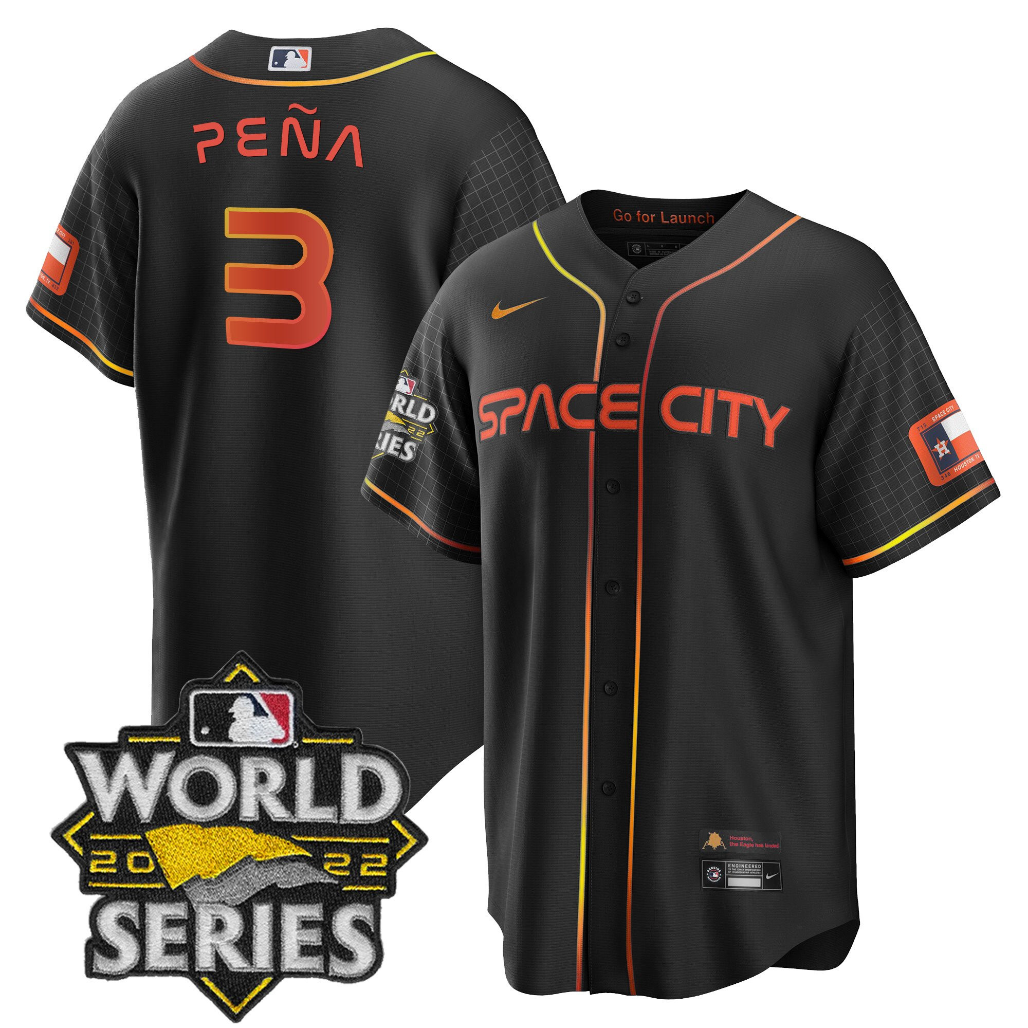 Jeremy Pena Men's Houston Astros Space City Black & White Cool Black Jersey - All Stitched