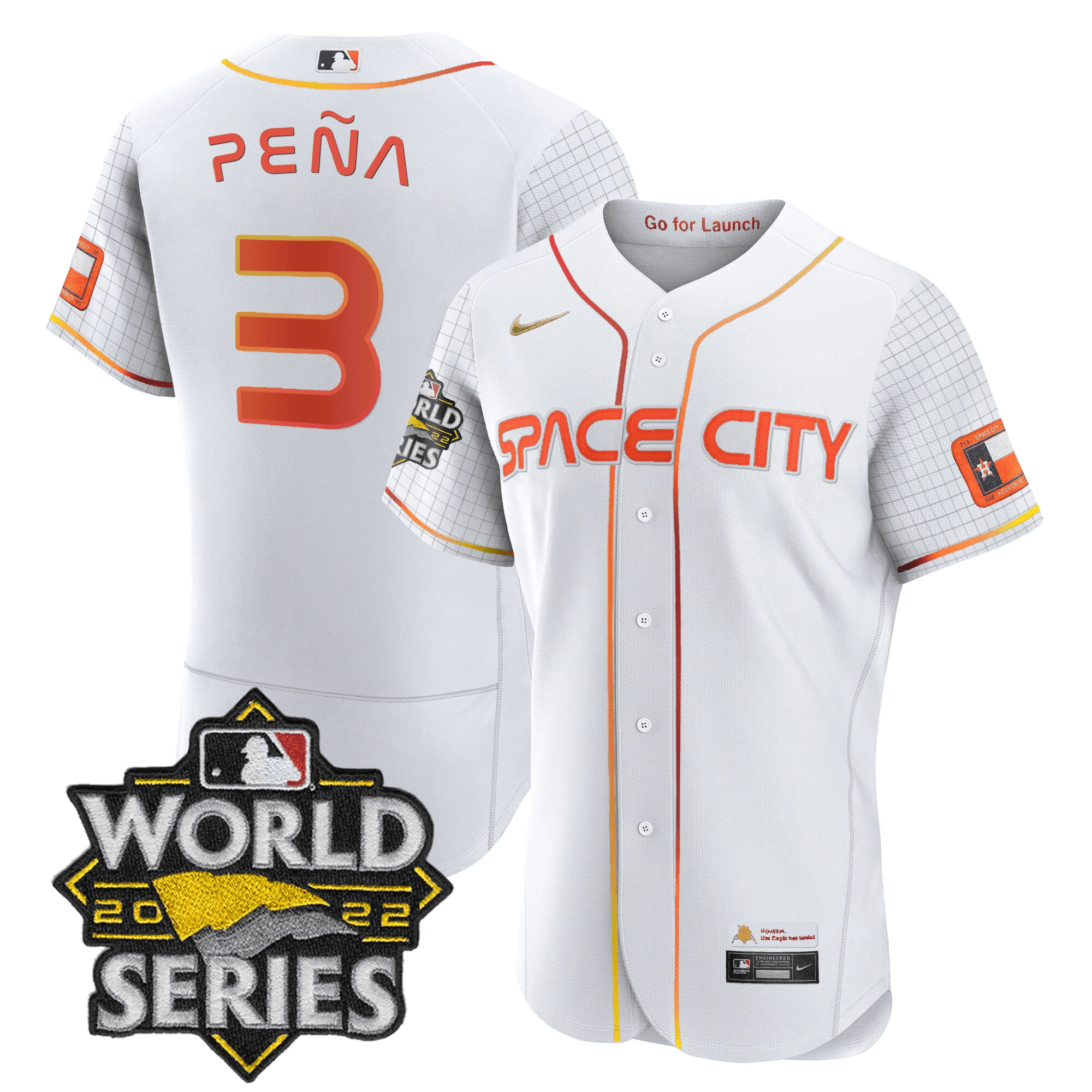 Jeremy Pena Men's Houston Astros Space City Black & White Flex White Jersey - All Stitched