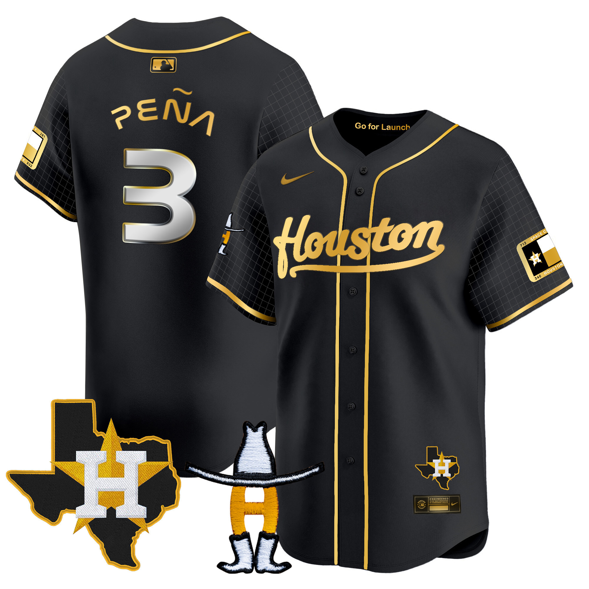 Jeremy Pena Men's Houston Astros Space City Houston Rodeo Patch Vapor Premier Limited Black Gold Jersey - All Stitched