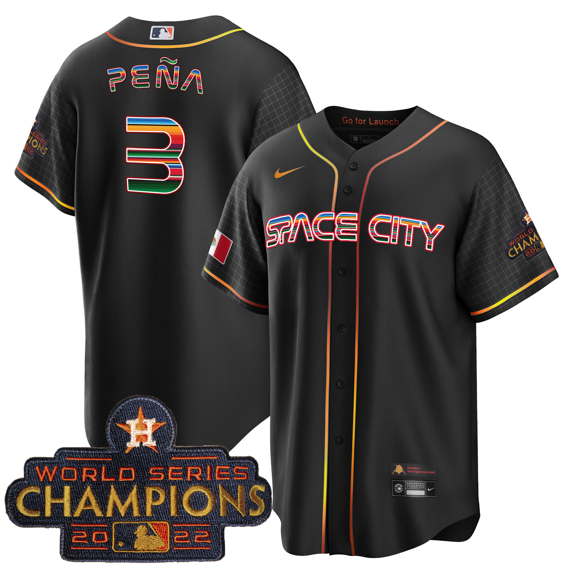 Jeremy Pena Men's Houston Astros Space City Mexico Cool Base Black Jersey - All Stitched