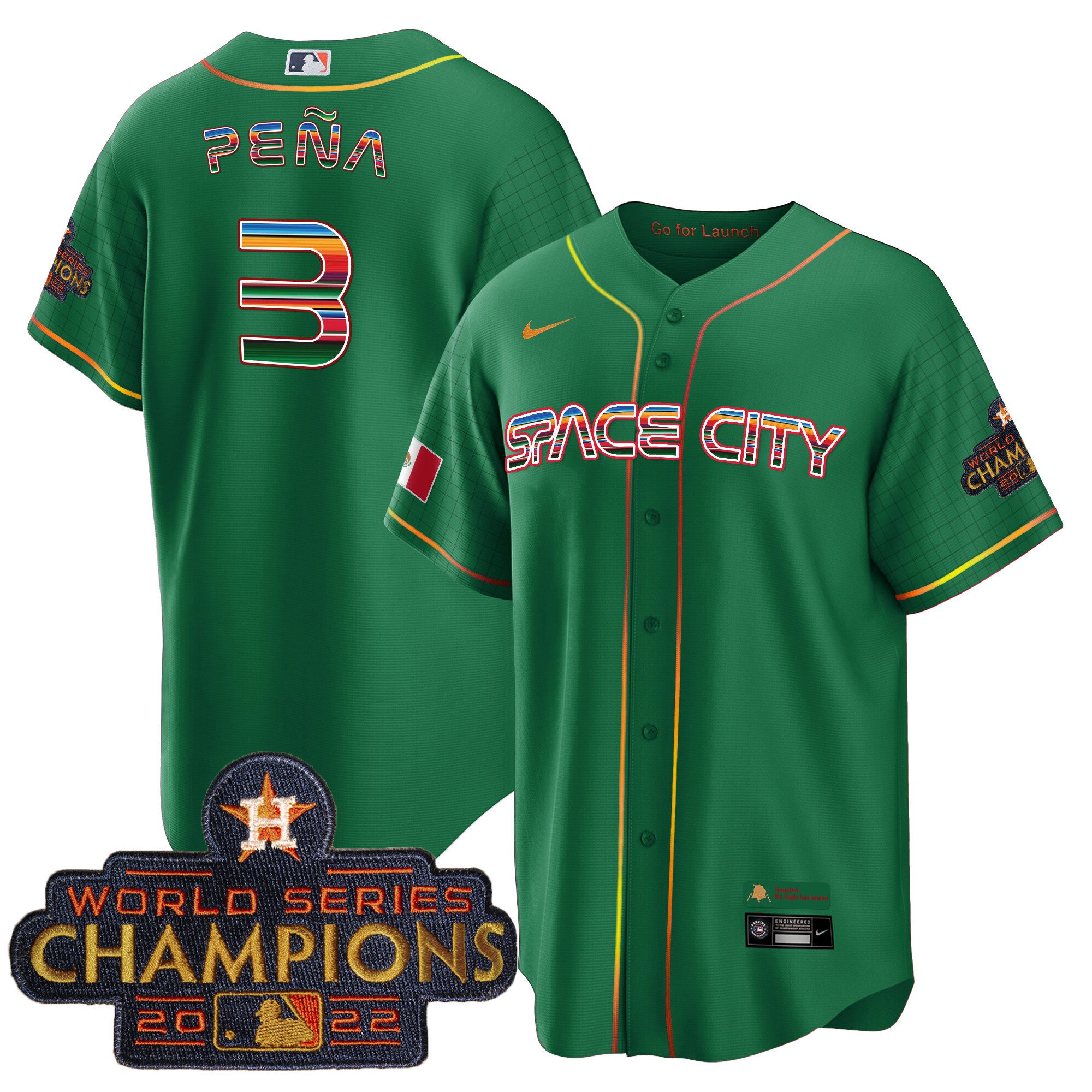 Jeremy Pena Men's Houston Astros Space City Mexico Cool Base Green Jersey - All Stitched