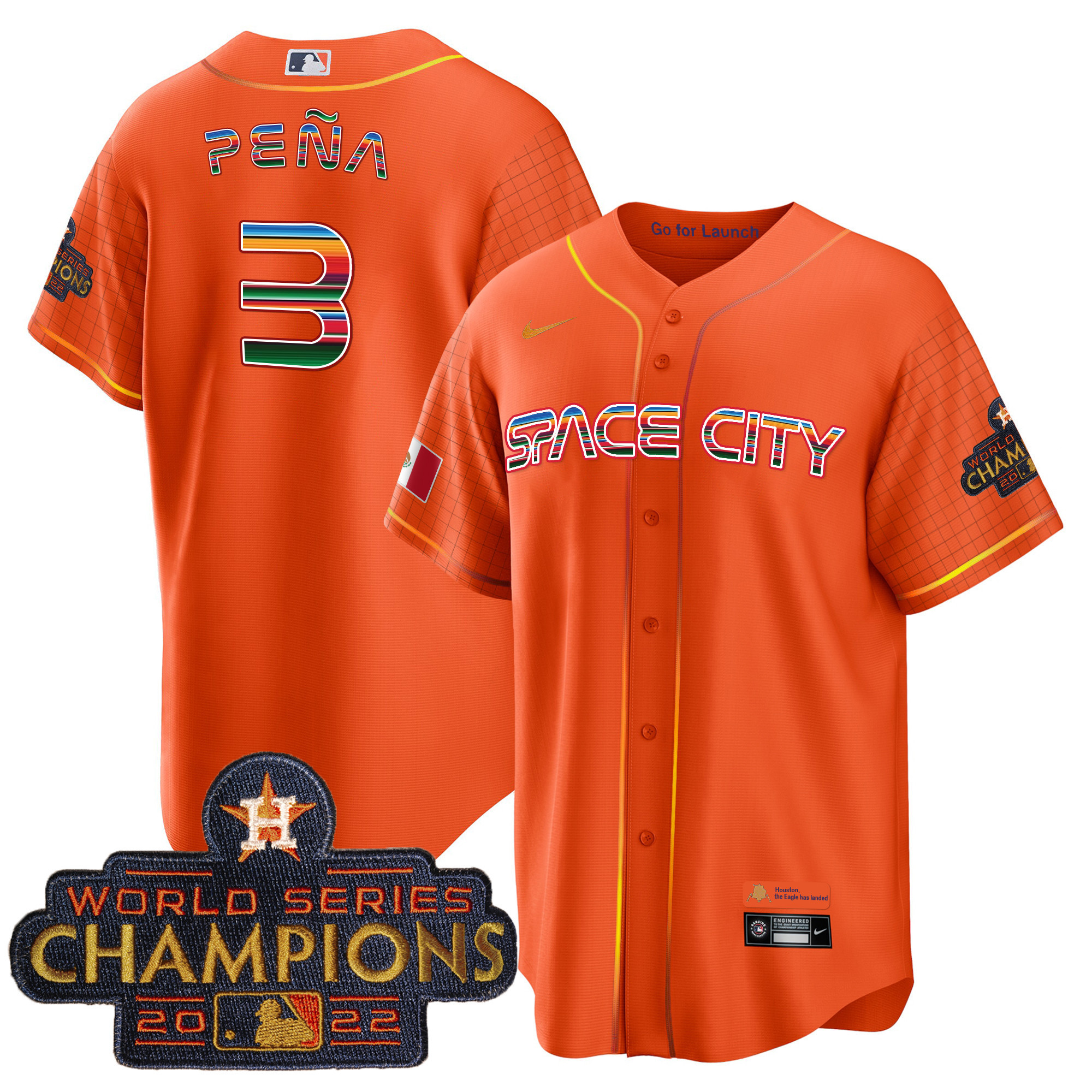 Jeremy Pena Men's Houston Astros Space City Mexico Cool Base Orange Jersey - All Stitched
