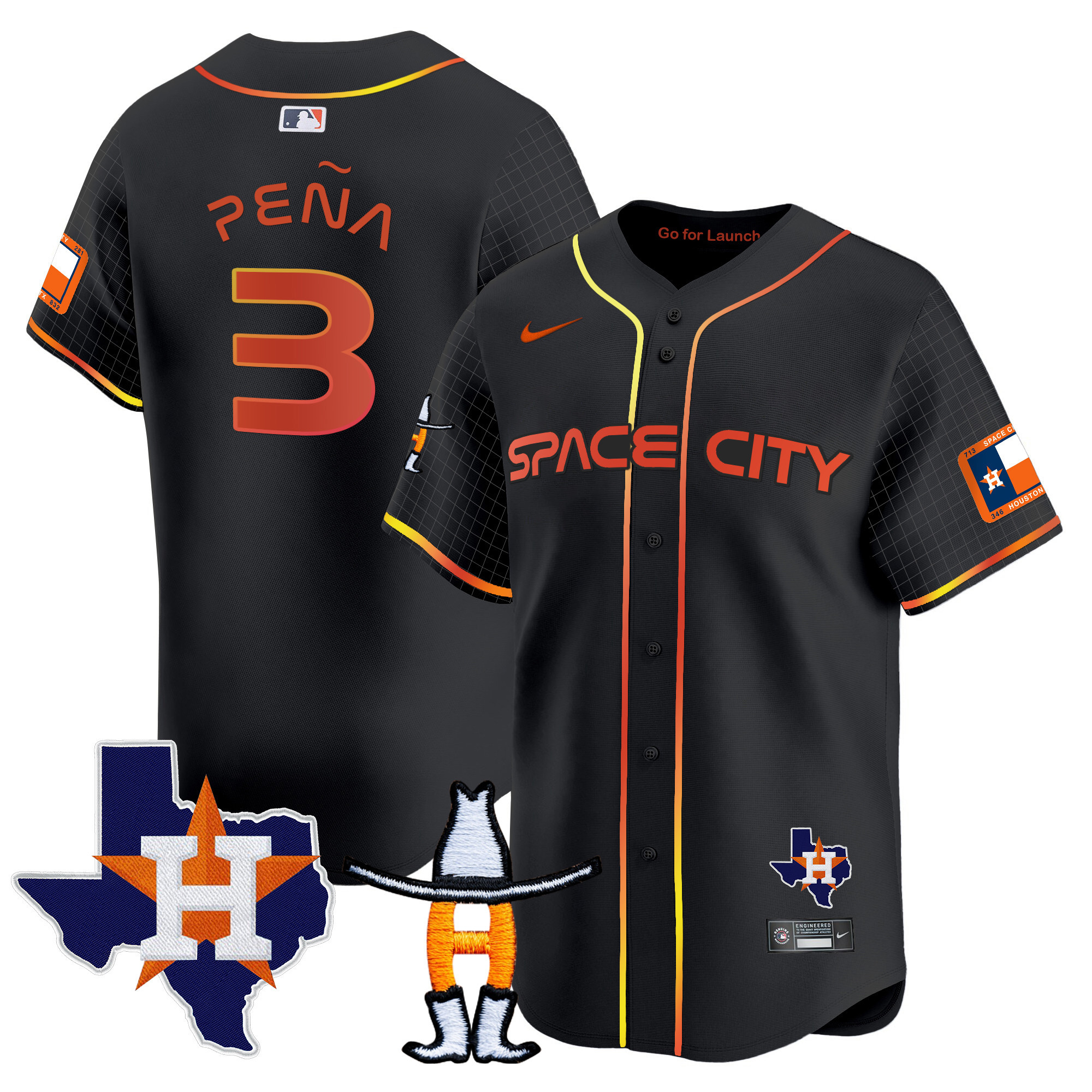 Jeremy Pena Men's Houston Astros Space City Texas Patch Vapor Premier Limited Black Jersey - All Stitched