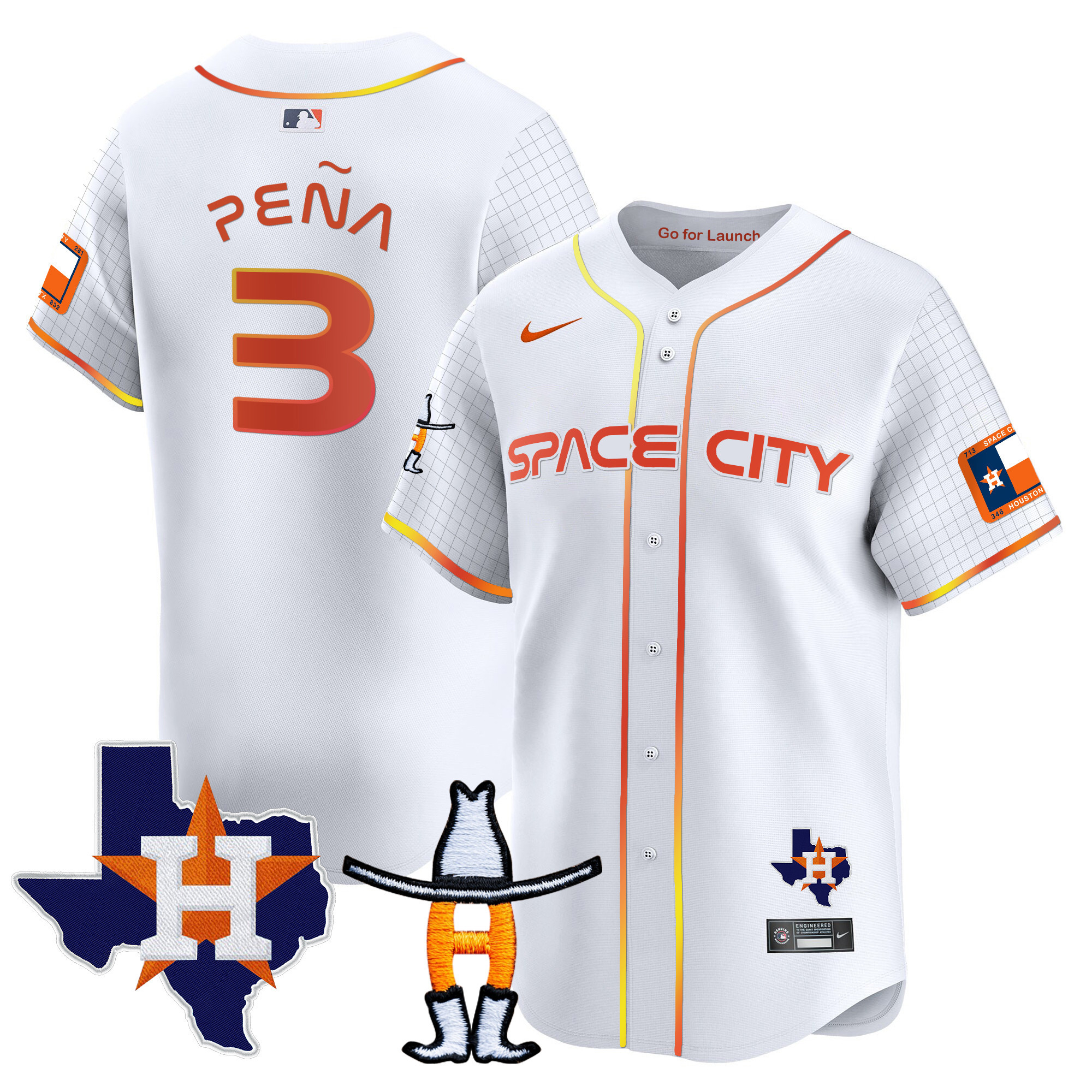 Jeremy Pena Men's Houston Astros Space City Texas Patch Vapor Premier Limited White Jersey - All Stitched