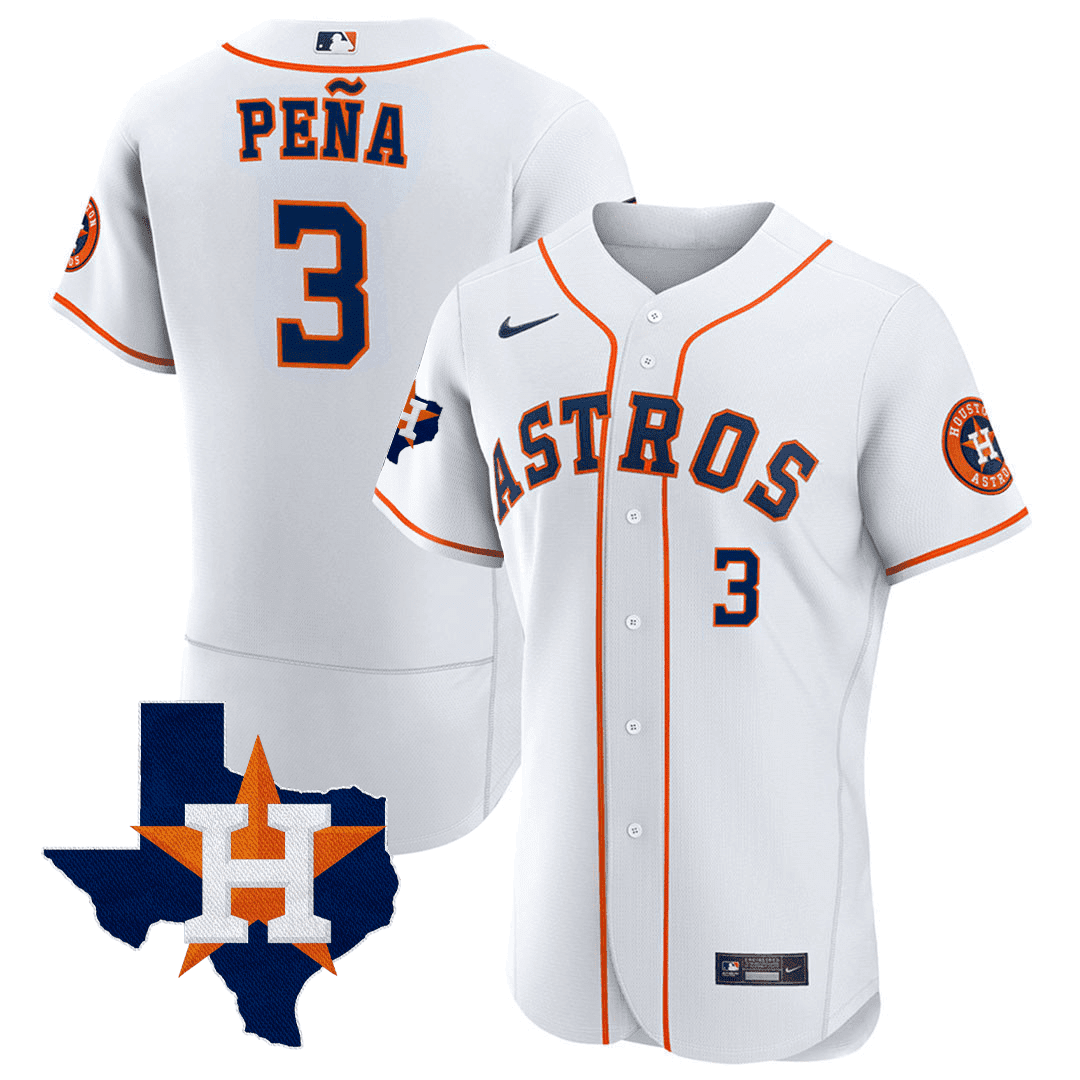 Jeremy Pena Men's Houston Astros Texas State Patch White Jersey - All Stitched