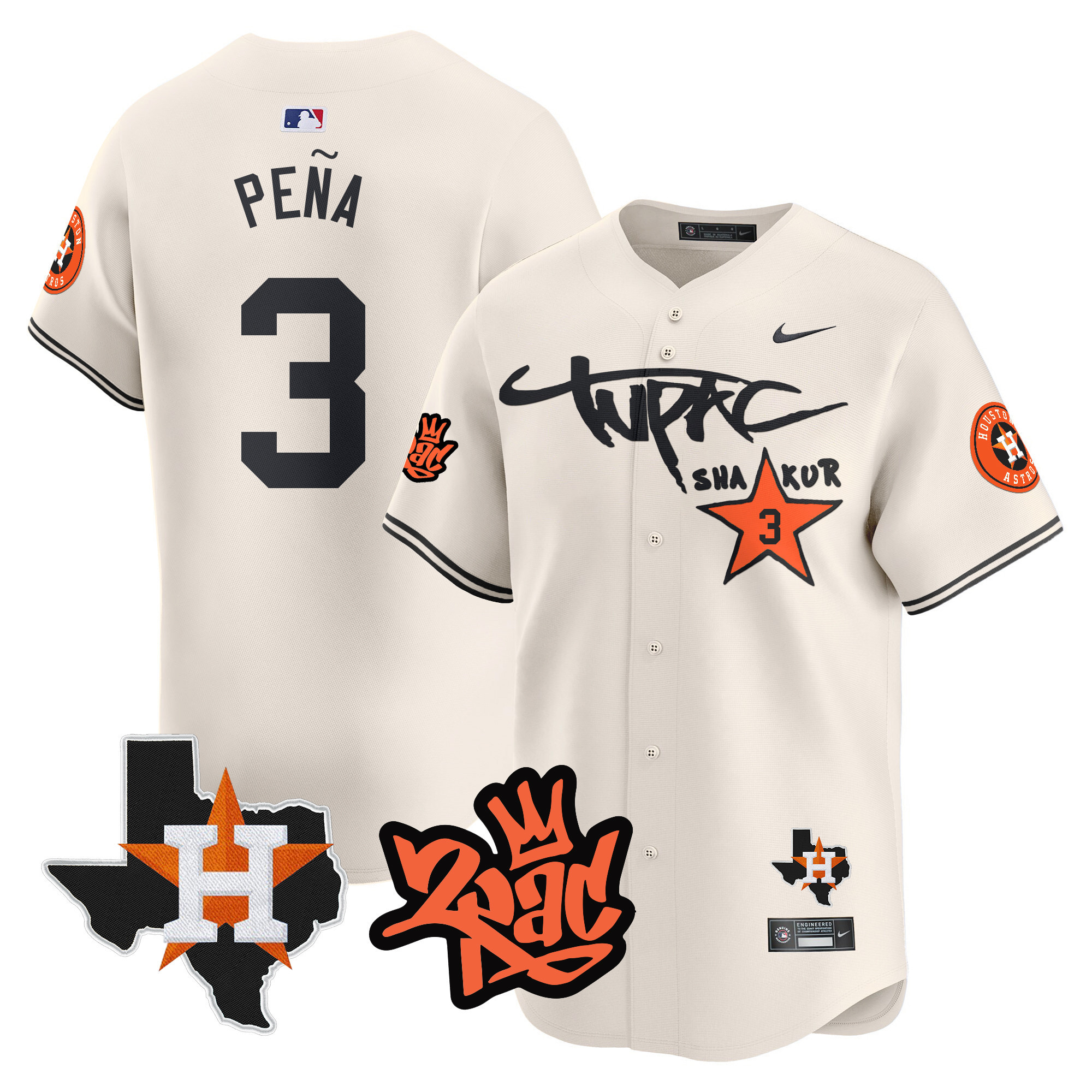Jeremy Pena Men's Houston Astros Tupac Shakur Vapor Premier Limited Cream Jersey - All Stitched