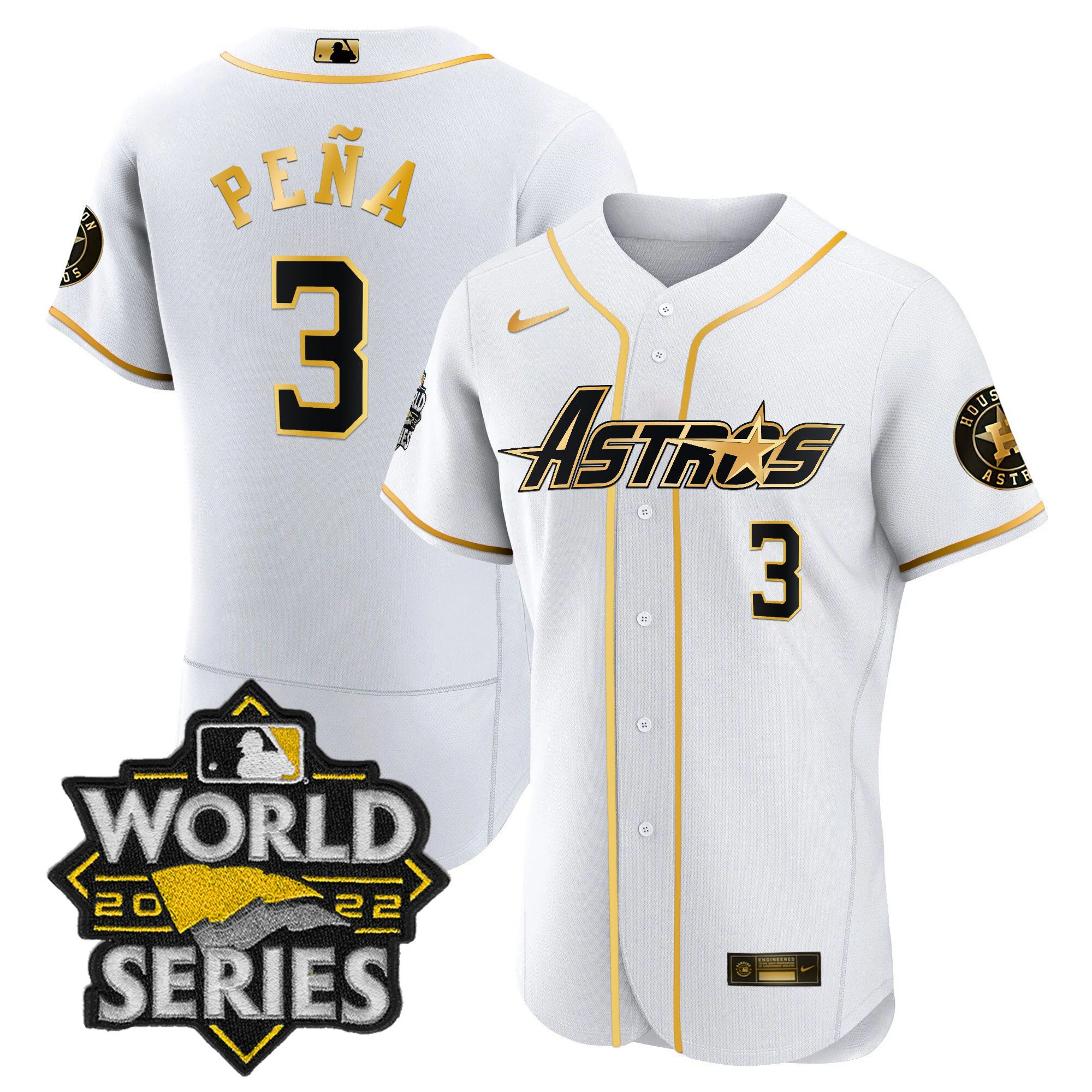 Jeremy Pena Men's Houston Astros World Series & Throwback Patch Gold Flex White Jersey - All Stitched