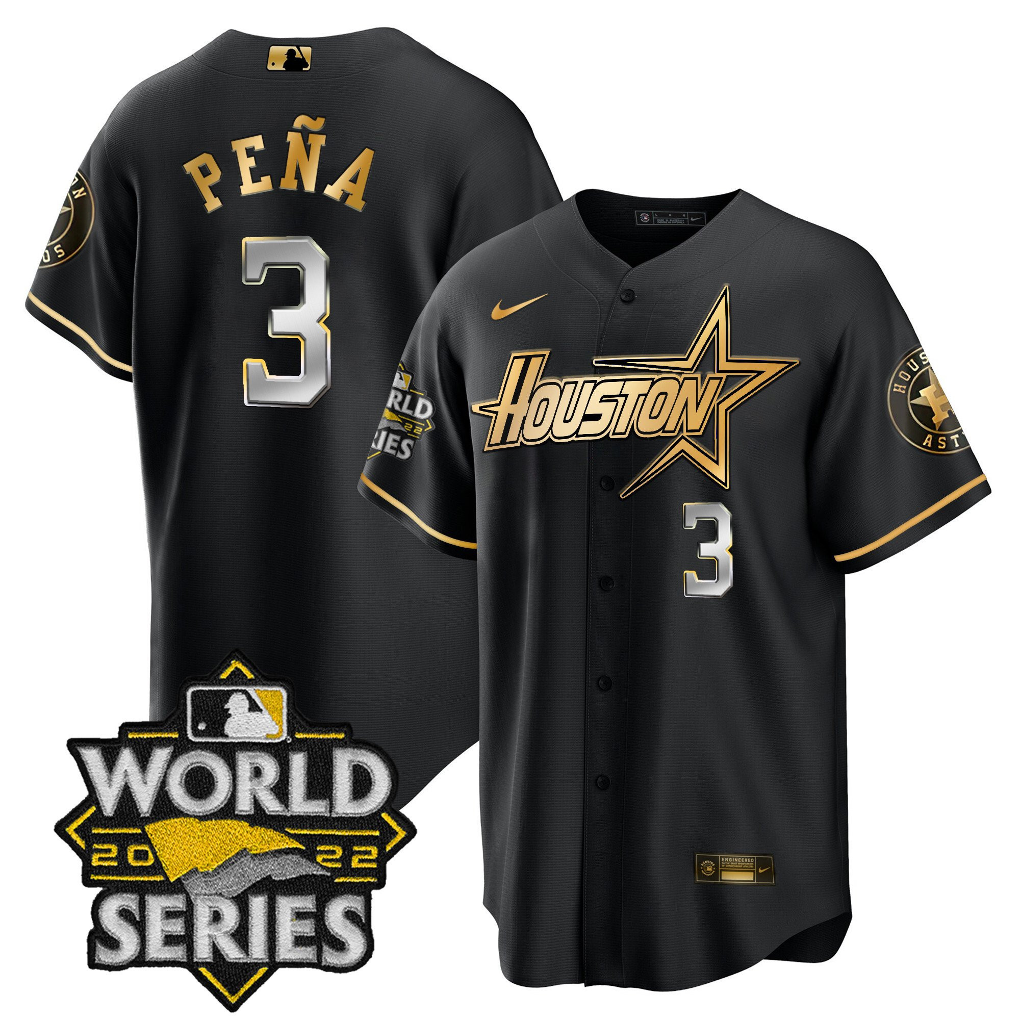 Jeremy Pena Men's Houston Astros World Series Black Gold Special Cool Black Jersey - All Stitched
