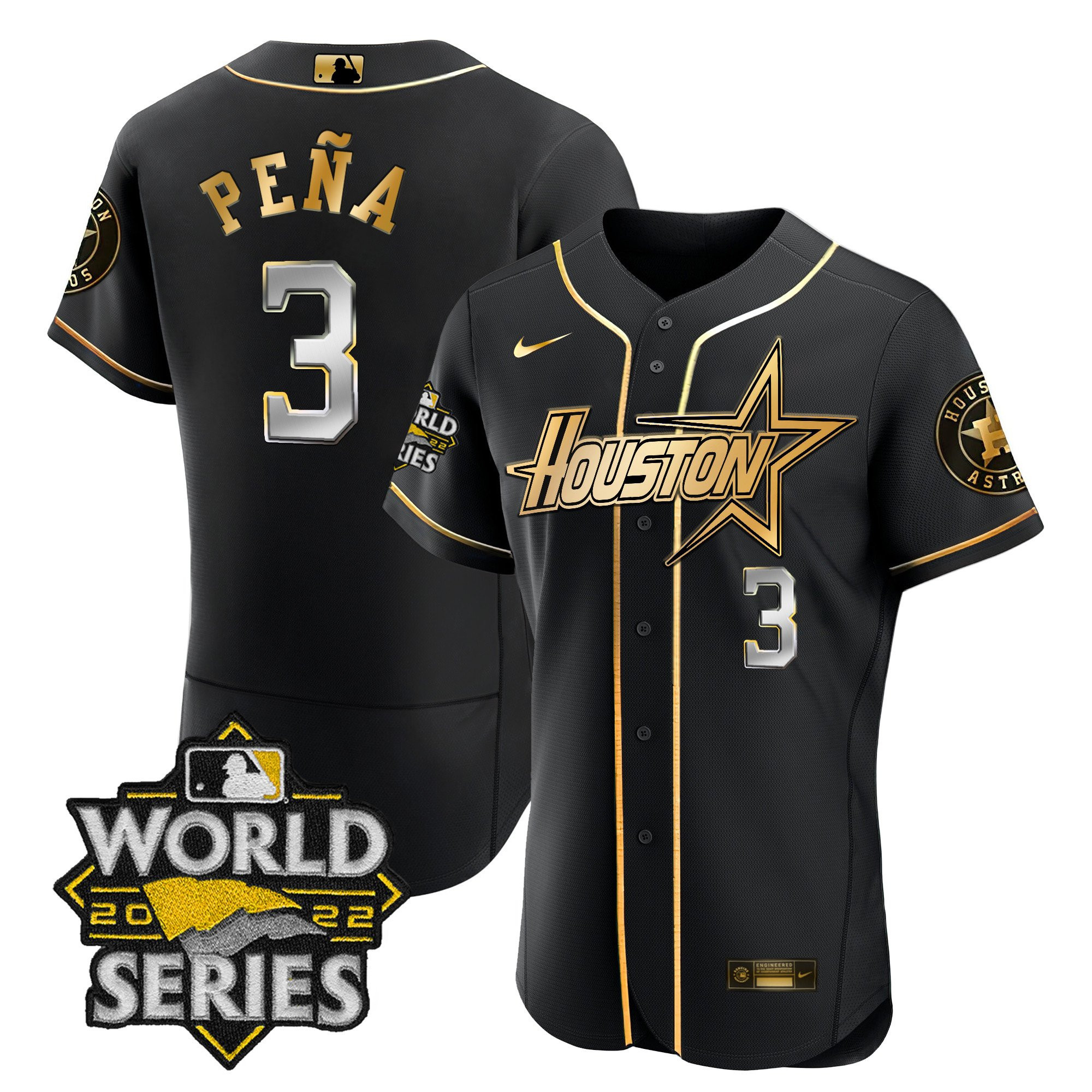 Jeremy Pena Men's Houston Astros World Series Black Gold Special Flex Black Jersey - All Stitched