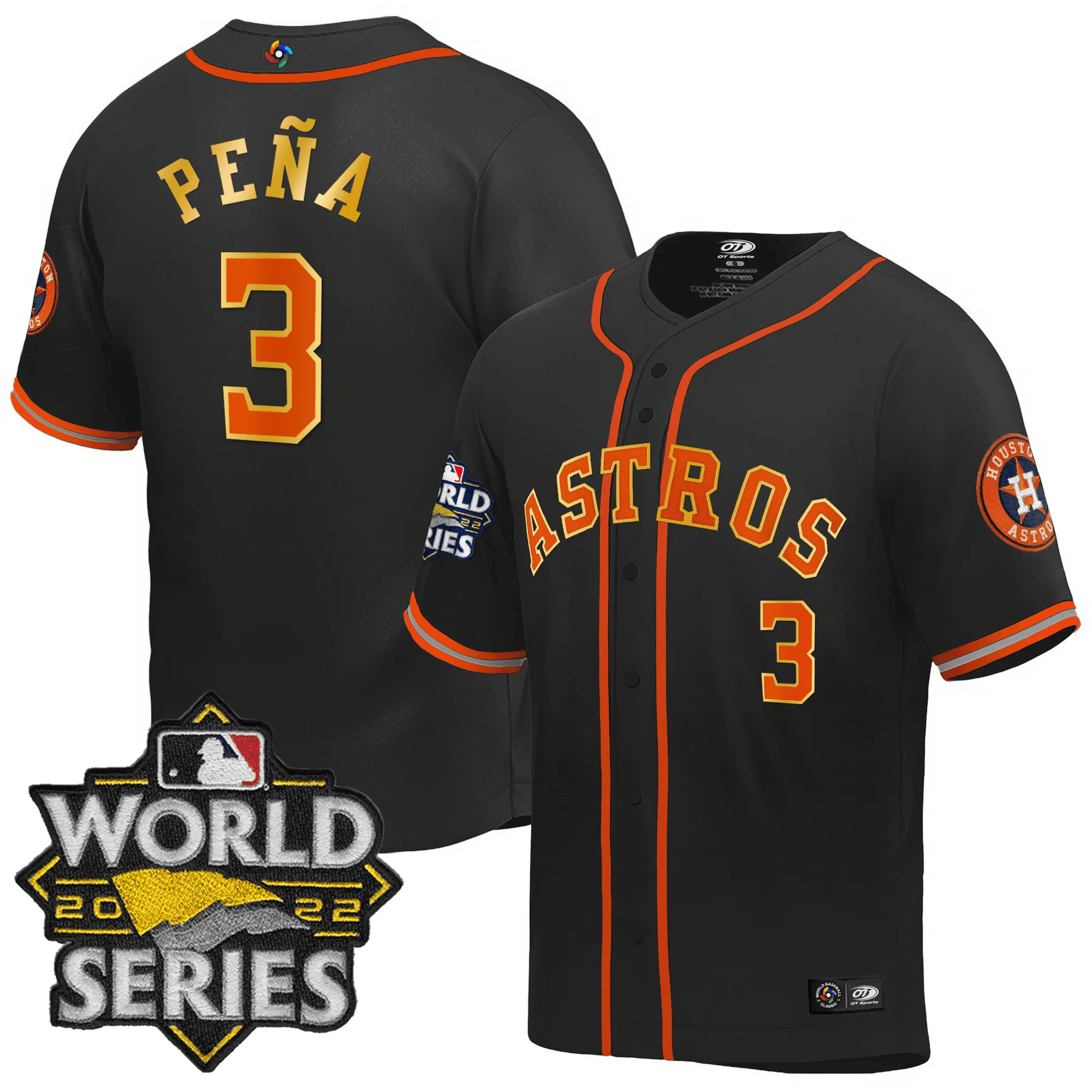 Jeremy Pena Men's Houston Astros World Series Classic Black Gold Trim Jersey - All Stitched