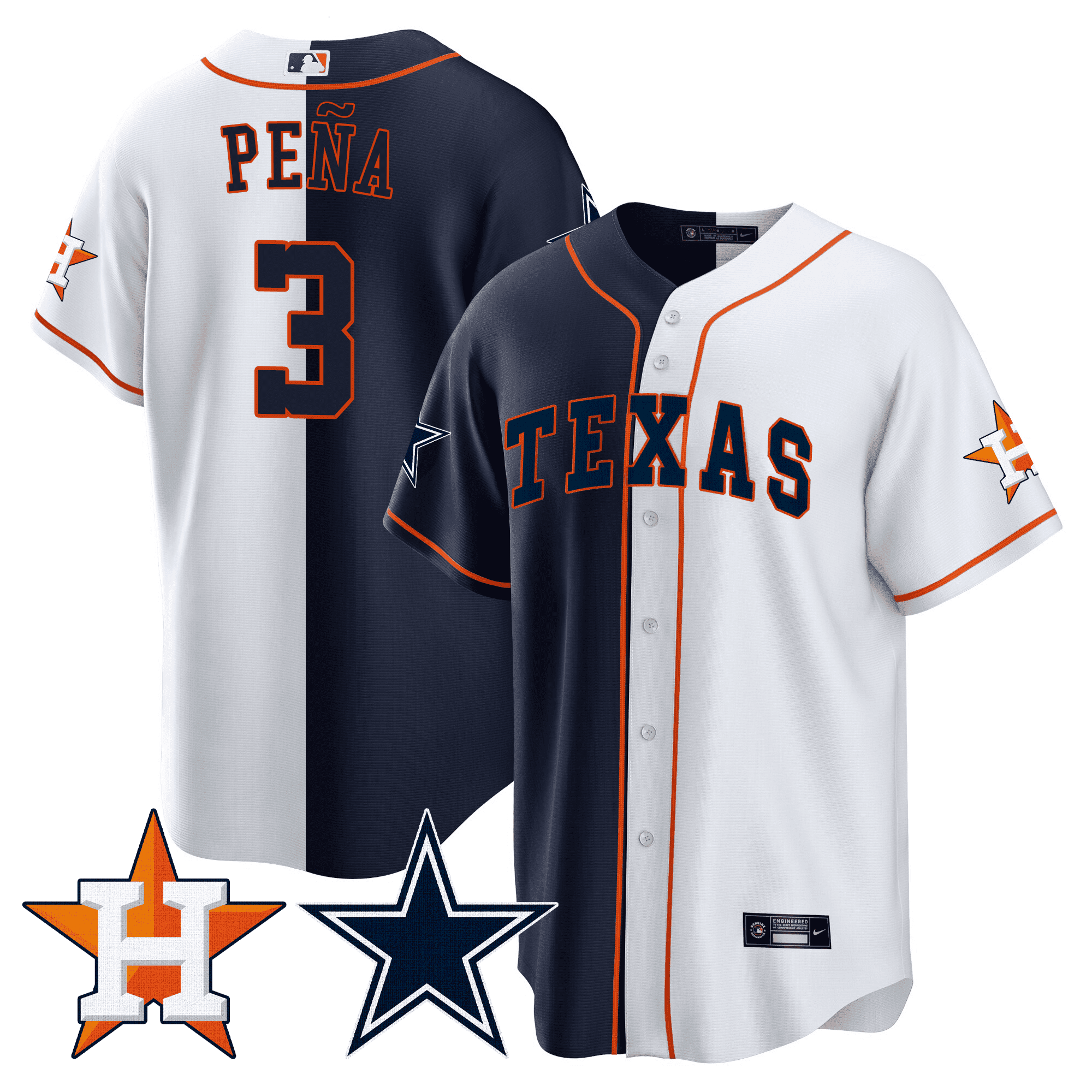 Jeremy Pena Men's Split Houston Astros - Cowboys Cool Base White - Navy Jersey - All Stitched