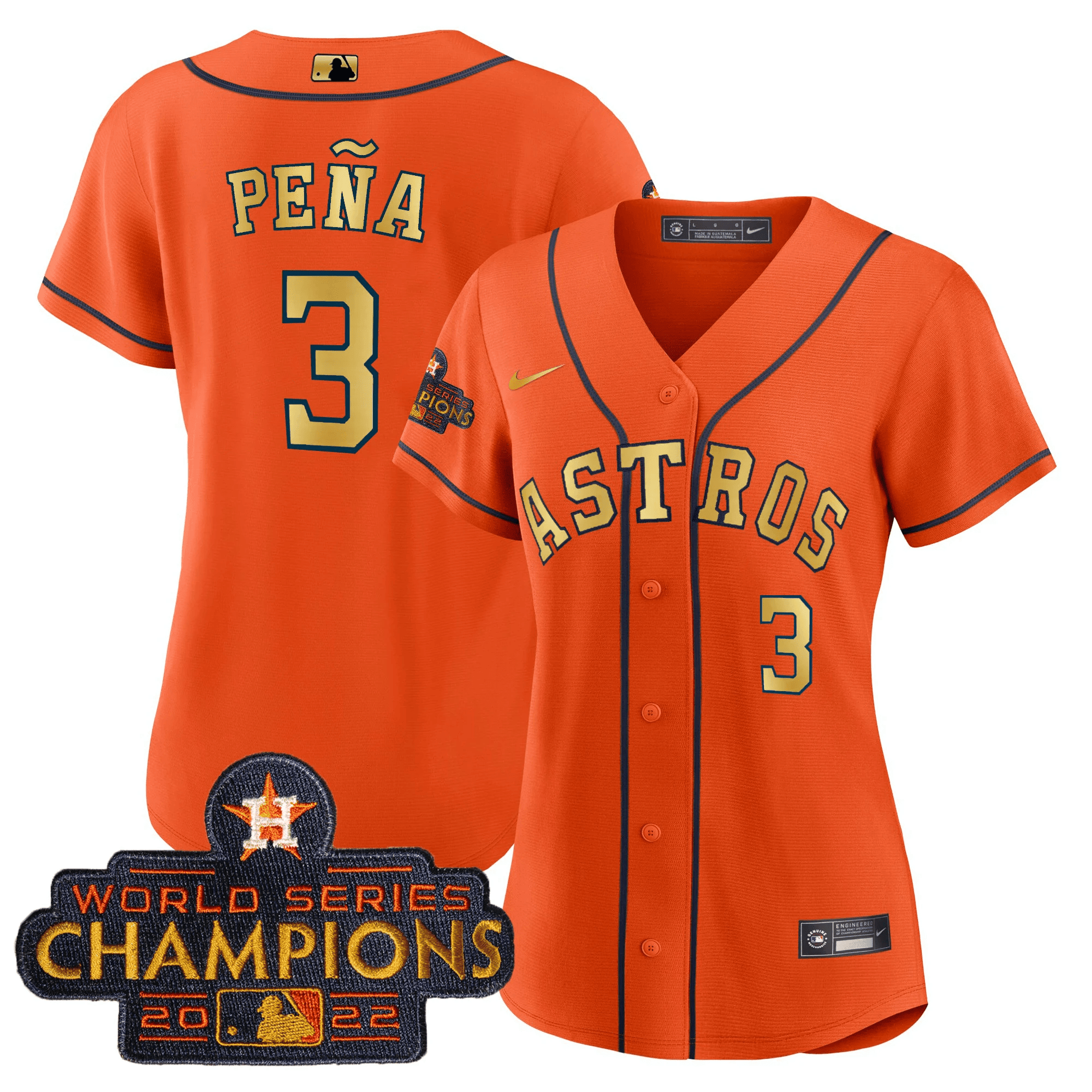 Jeremy Pena Women's Houston Astros 2023 Champions Orange Gold Jersey - All Stitched