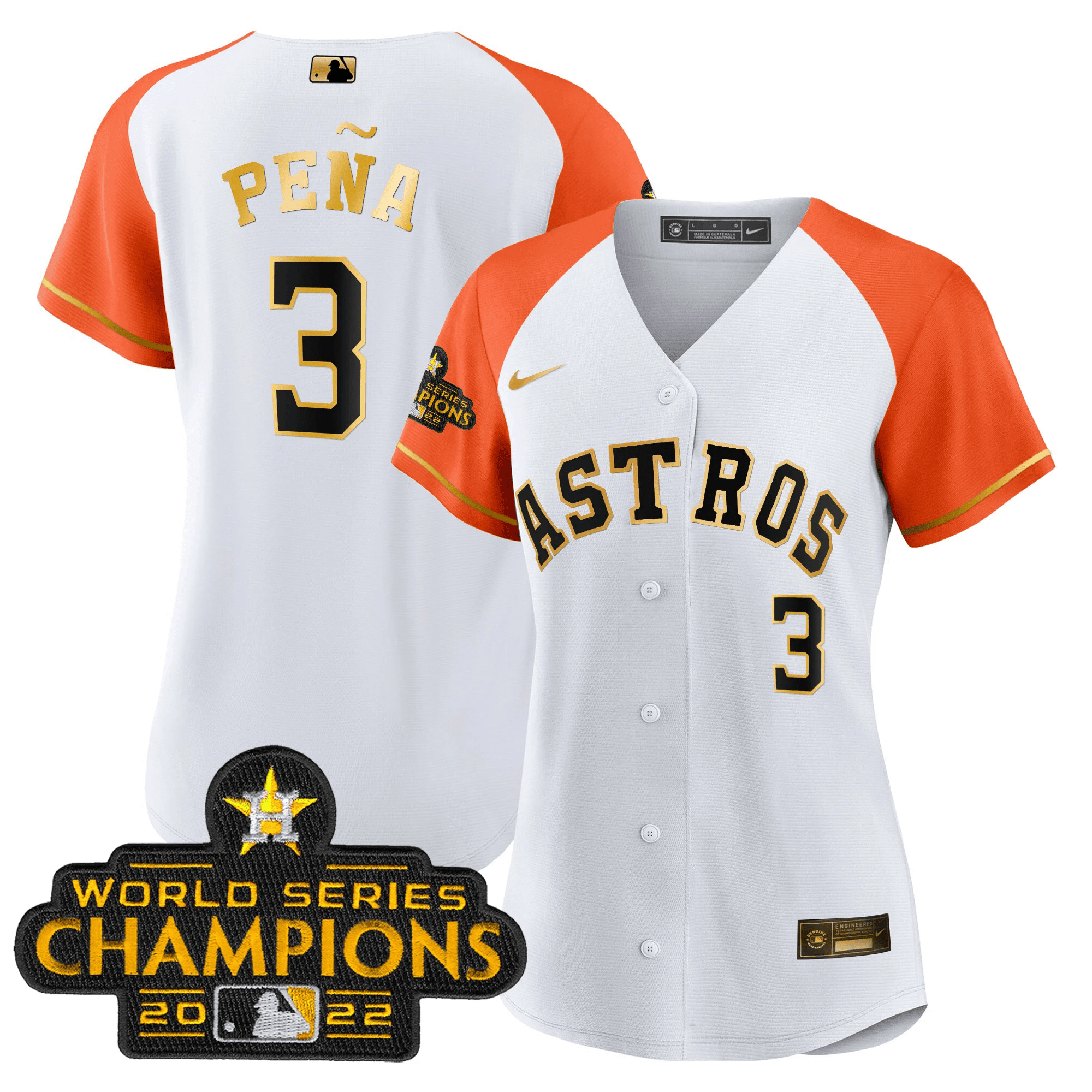 Jeremy Pena Women's Houston Astros 2023 Gold Alternate Baseball Orange White Jersey - All Stitched