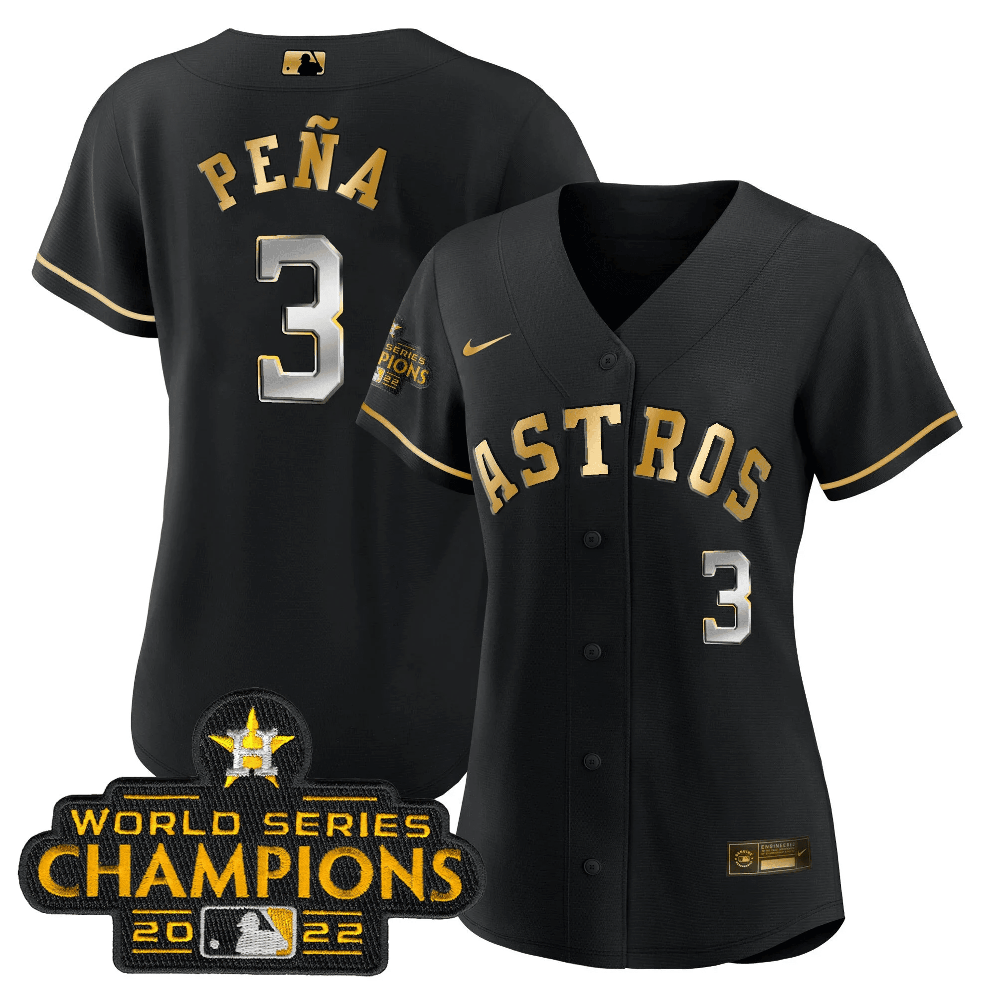 Jeremy Pena Women's Houston Astros 2023 Gold Rush Collection Black Gold Jersey - All Stitched