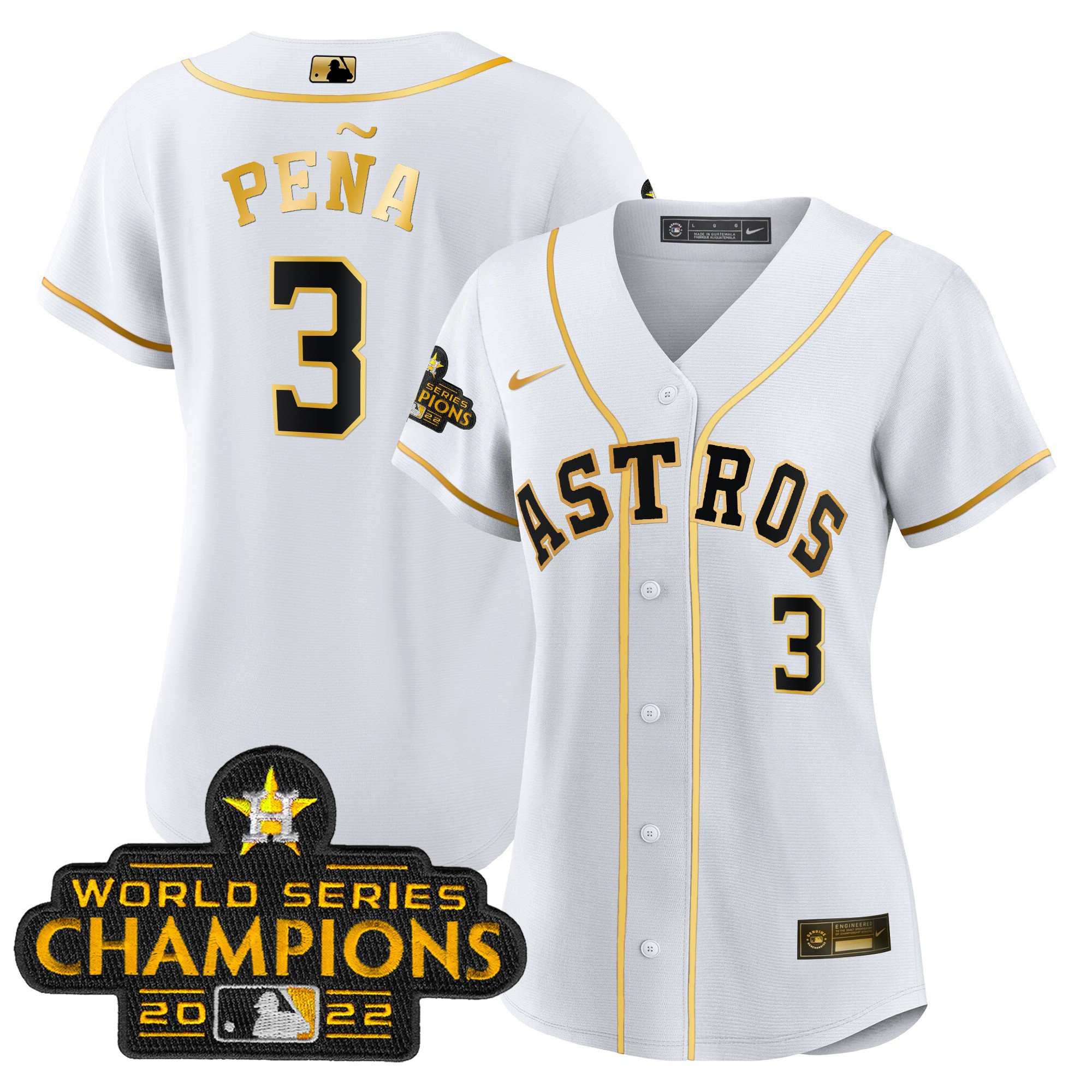 Jeremy Pena Women's Houston Astros 2023 Gold Rush Collection White Gold Jersey - All Stitched