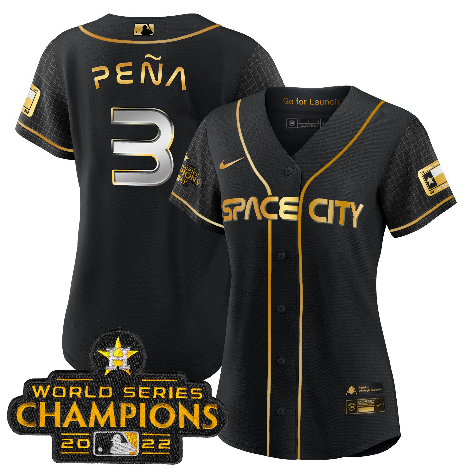 Jeremy Pena Women's Houston Astros 2023 Space City Champions Black Gold Jersey - All Stitched