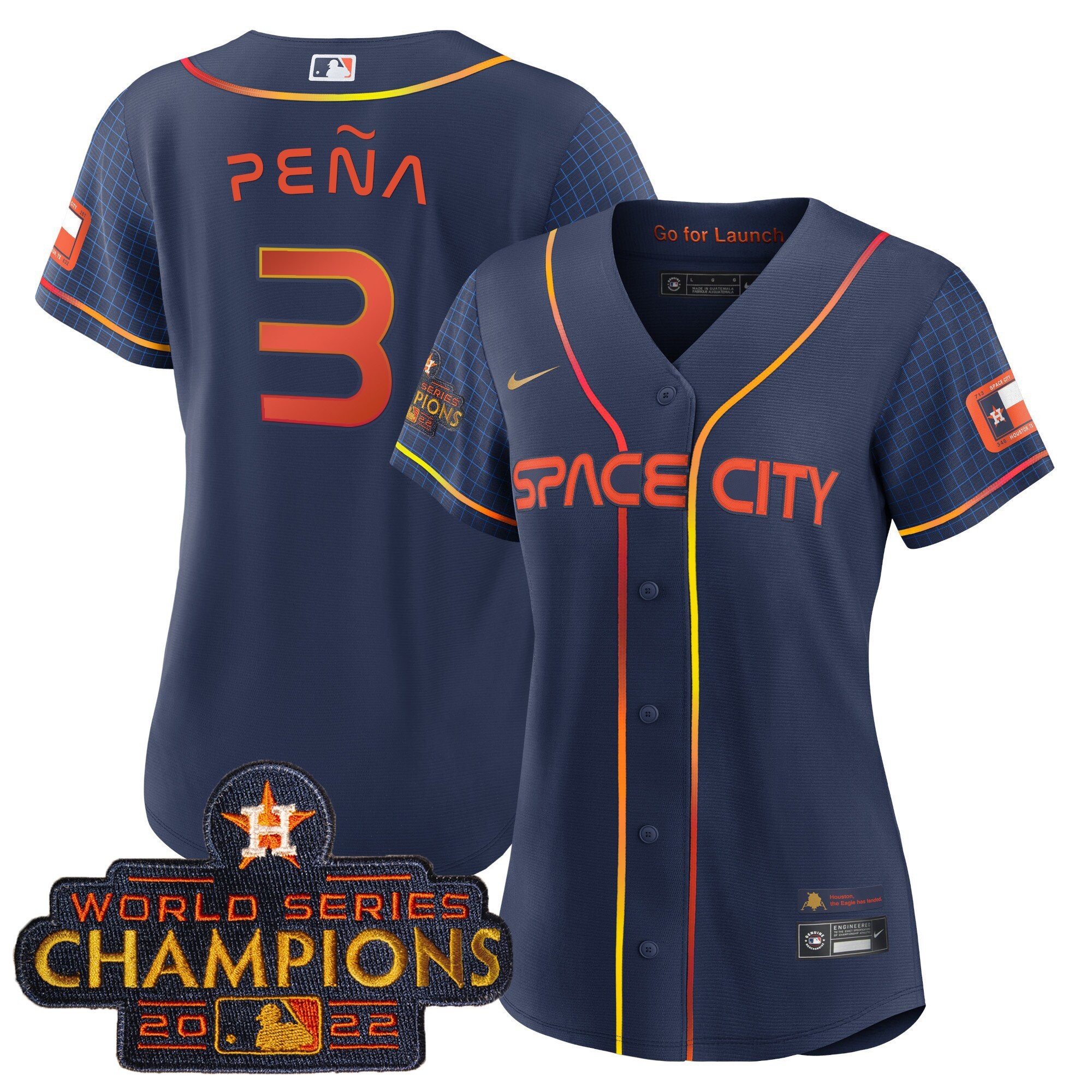 Jeremy Pena Women's Houston Astros 2023 Space City Champions Navy Jersey - All Stitched