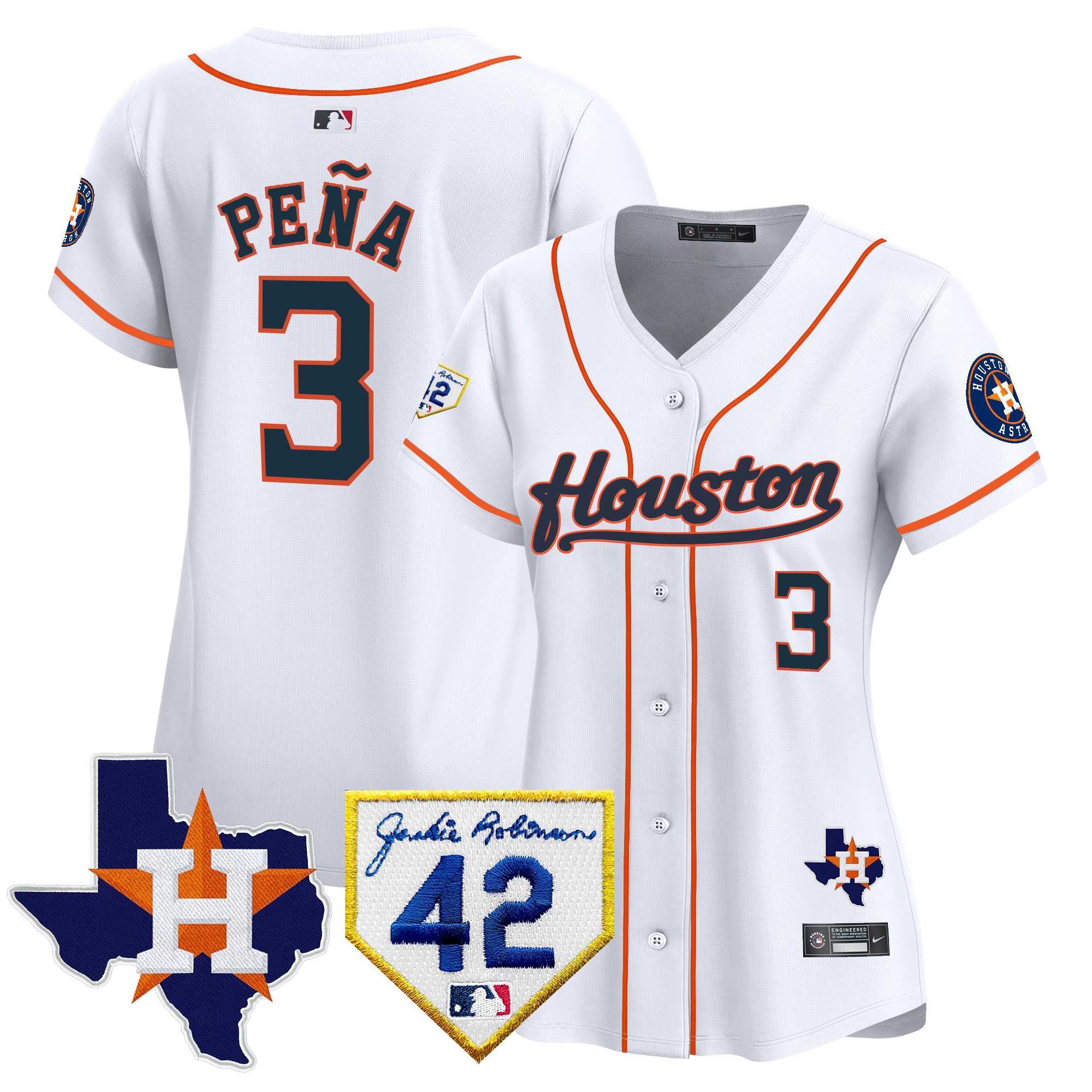 Jeremy Pena Women's Houston Astros 2024 Jackie Robinson Patch Vapor Premier Limited Home Jersey - All Stitched