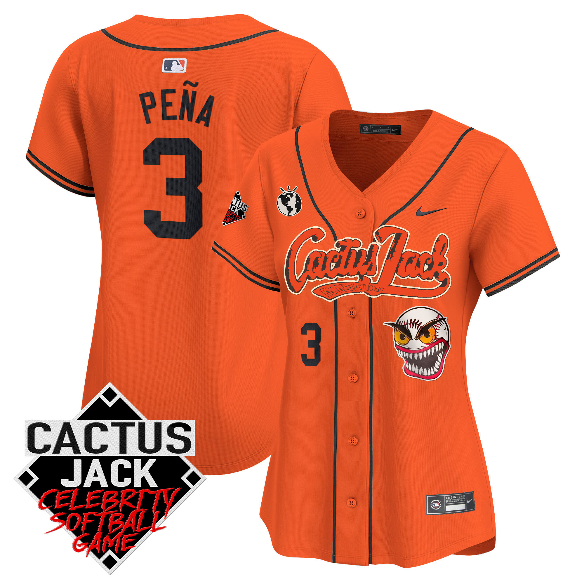 Jeremy Pena Women's Houston Astros Cactus Jack Celebrity Softball Game Patch Vapor Premier Limited Orange Jersey - All Stitched