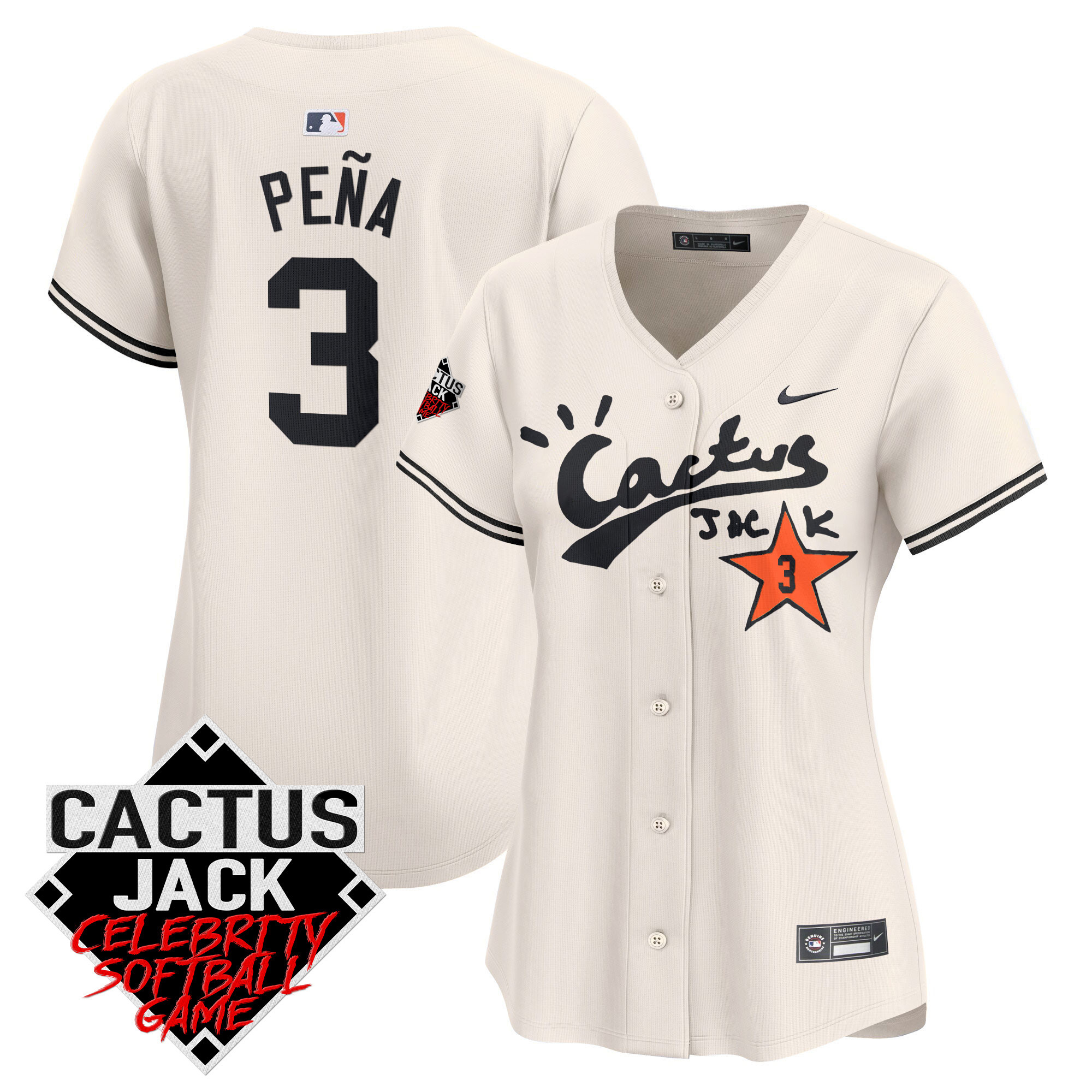 Jeremy Pena Women's Houston Astros Cactus Jack Celebrity Softball Game Patch Vapor Premier Limited V2 Cream Jersey - All Stitched