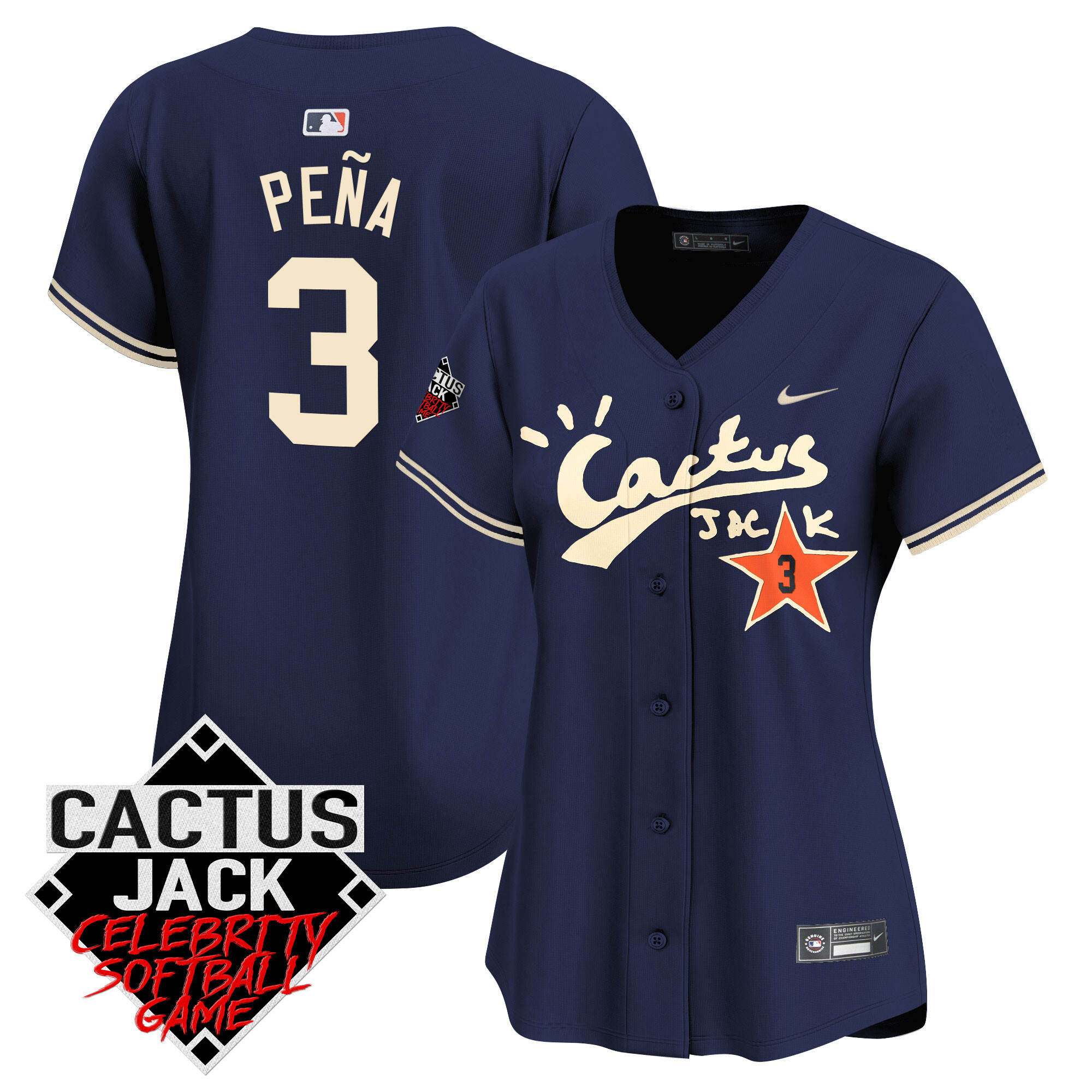 Jeremy Pena Women's Houston Astros Cactus Jack Celebrity Softball Game Patch Vapor Premier Limited V2 Navy Jersey - All Stitched