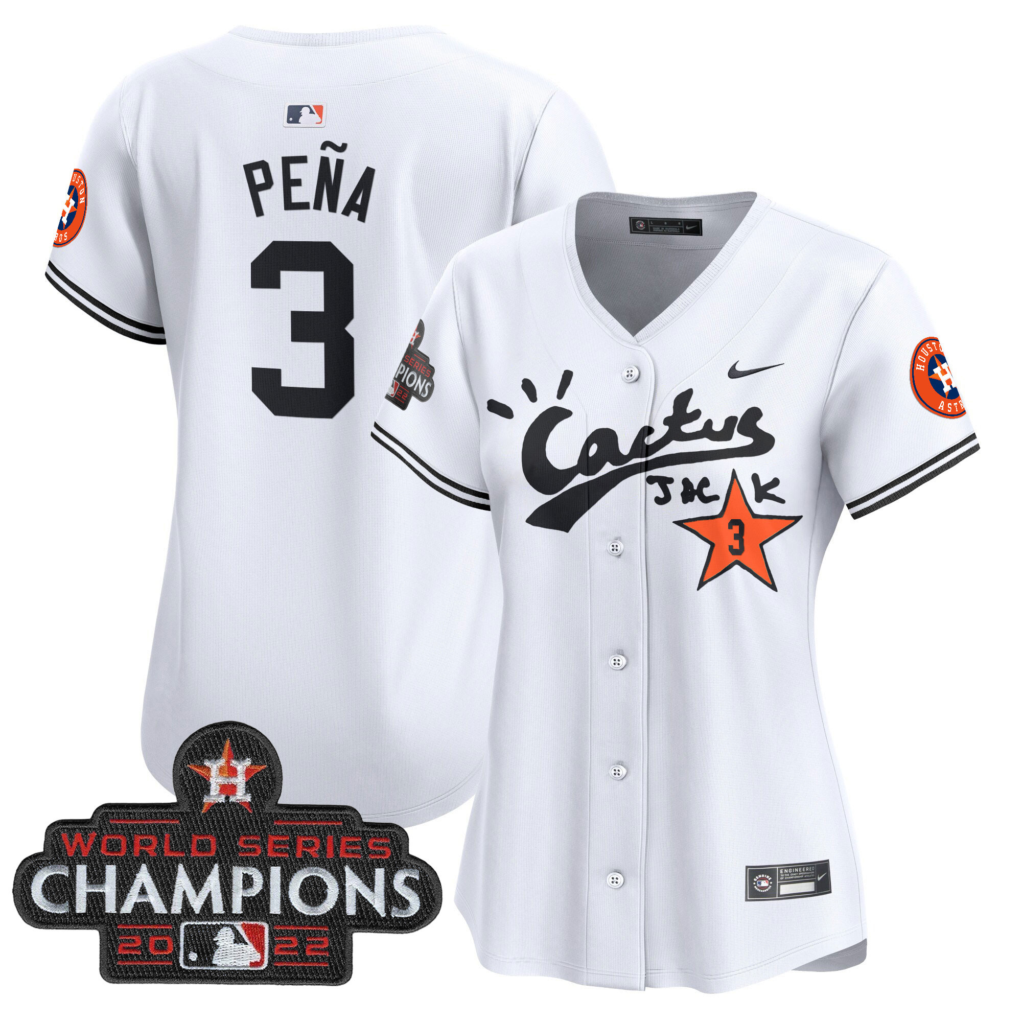 Jeremy Pena Women's Houston Astros Cactus Jack Champions Patch Vapor Premier Limited White Jersey - All Stitched