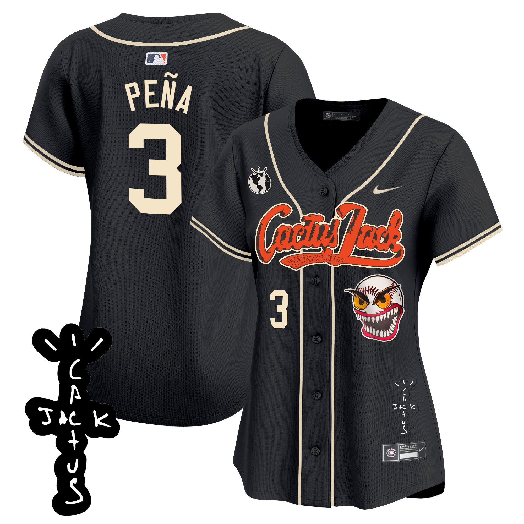 Jeremy Pena Women's Houston Astros Cactus Jack Patch Vapor Premier Limited Black Jersey - All Stitched
