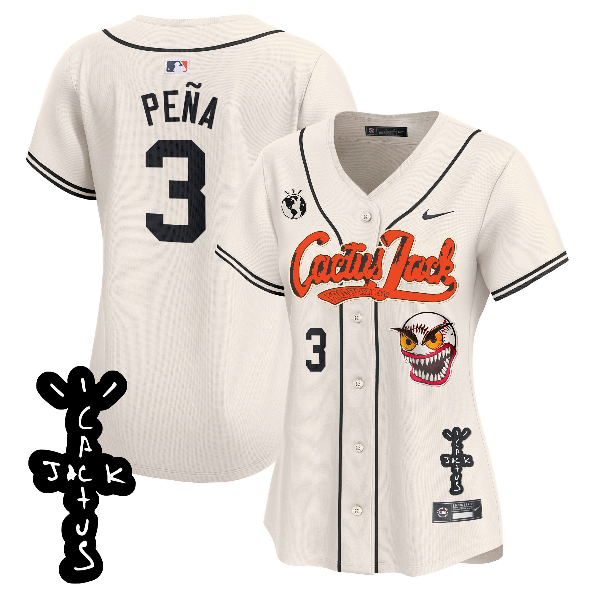 Jeremy Pena Women's Houston Astros Cactus Jack Patch Vapor Premier Limited Cream Jersey - All Stitched