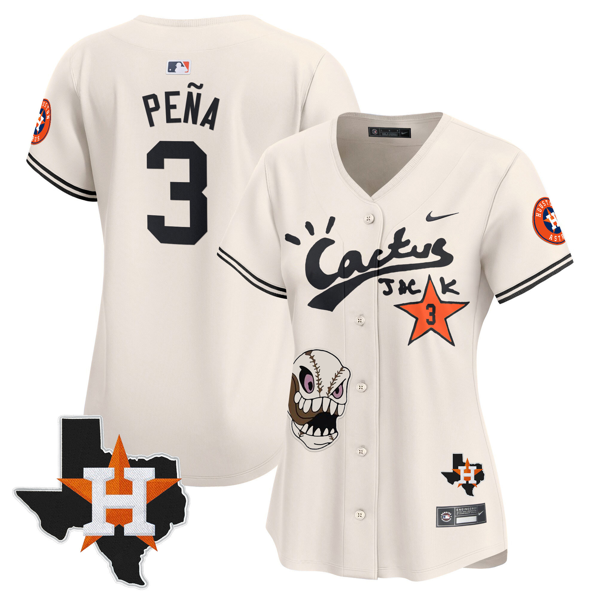 Jeremy Pena Women's Houston Astros Cactus Jack Patch Vapor Premier Limited Cream Jersey - All Stitched