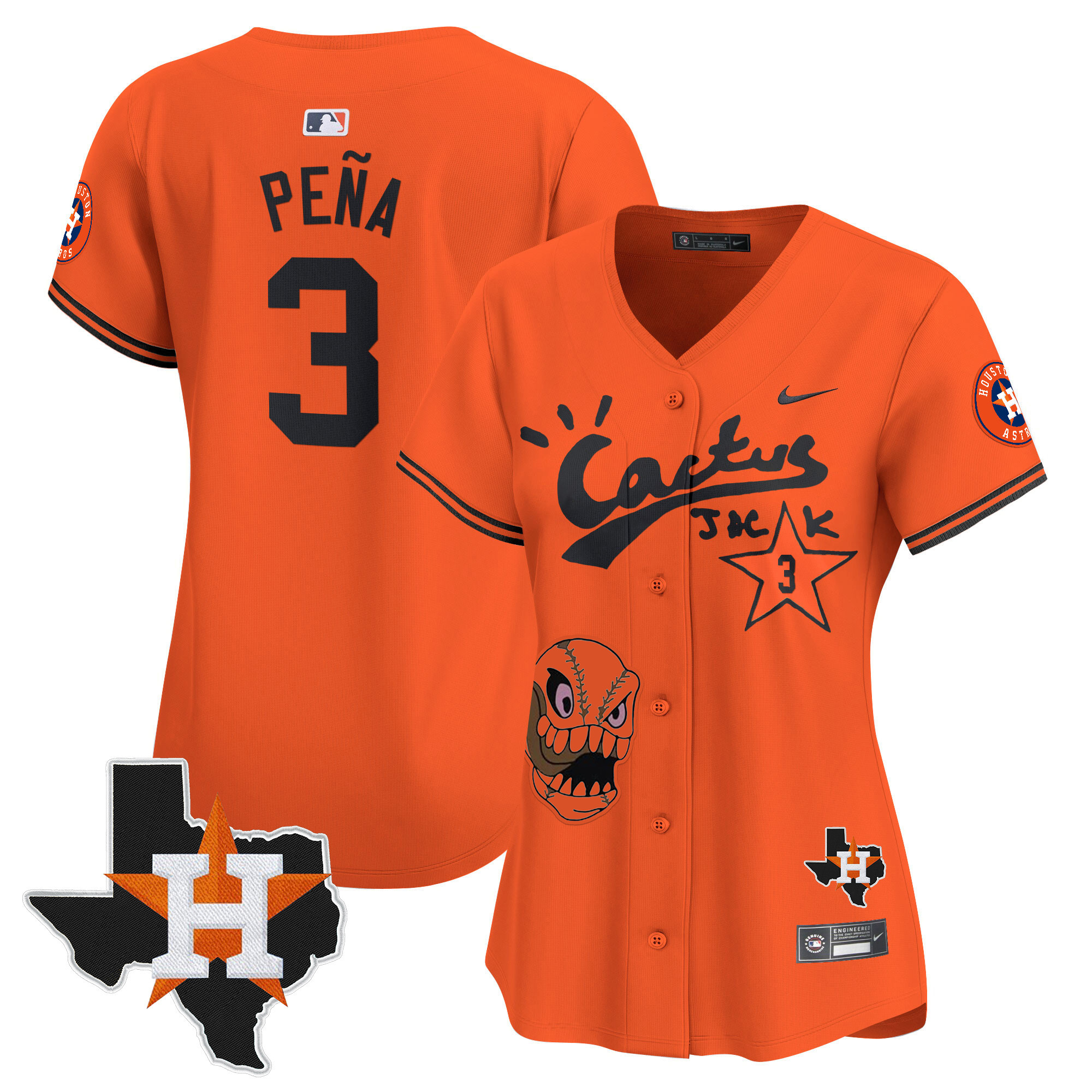 Jeremy Pena Women's Houston Astros Cactus Jack Patch Vapor Premier Limited Orange Jersey - All Stitched