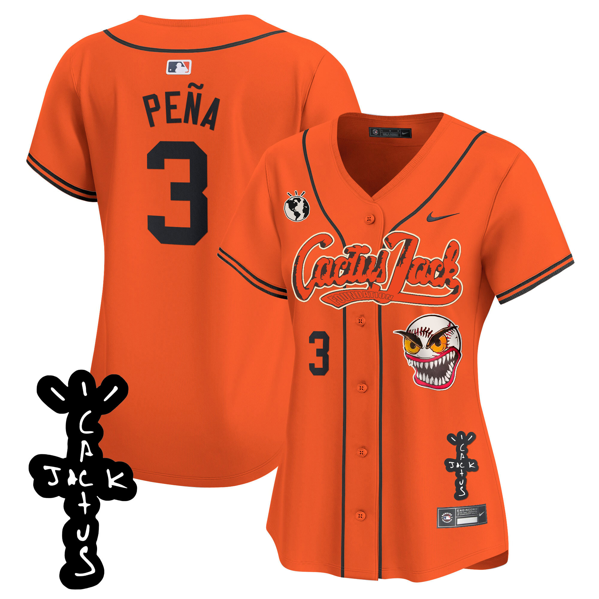 Jeremy Pena Women's Houston Astros Cactus Jack Patch Vapor Premier Limited Orange Jersey - All Stitched