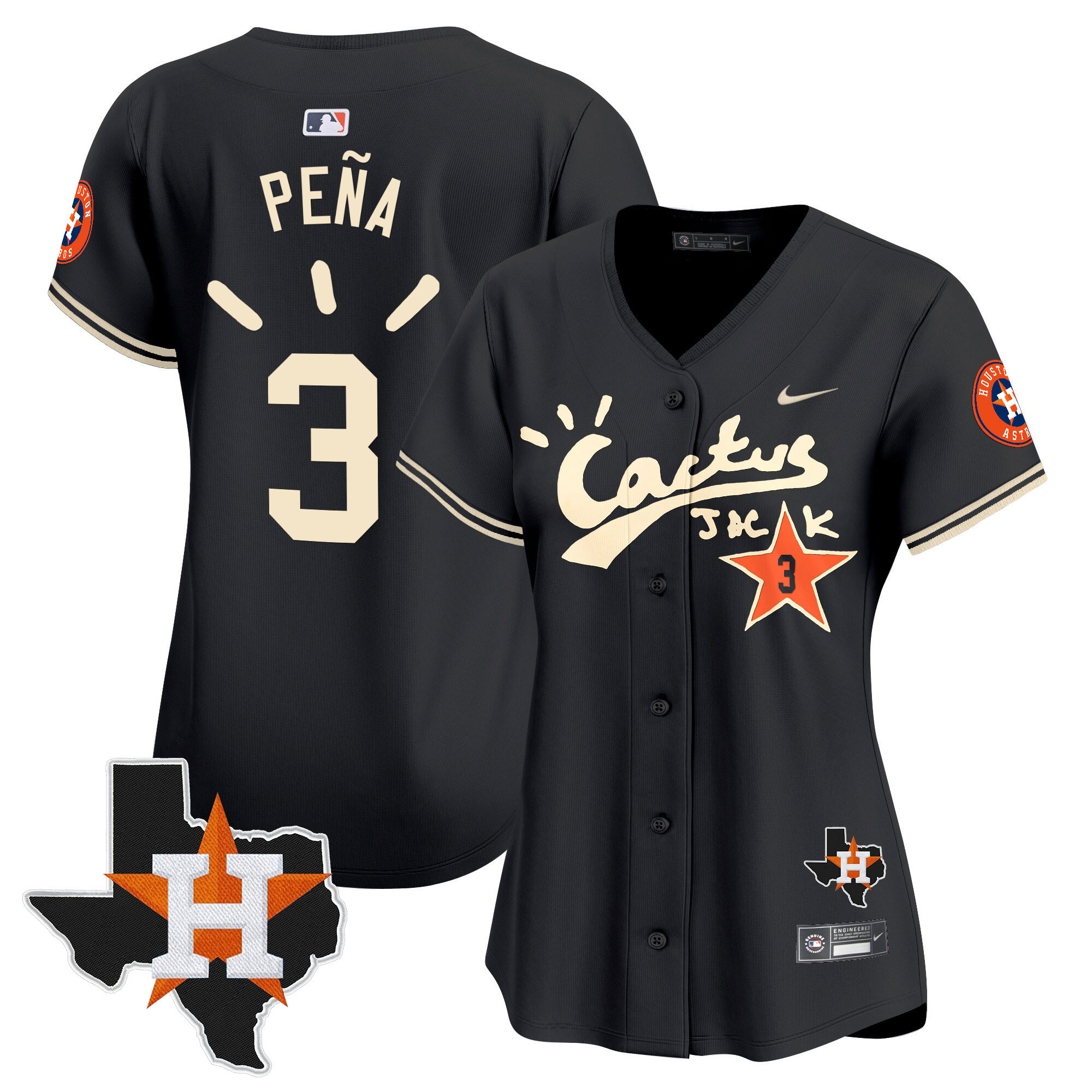 Jeremy Pena Women's Houston Astros Cactus Jack Patch Vapor Premier Limited V10 Black Jersey - All Stitched