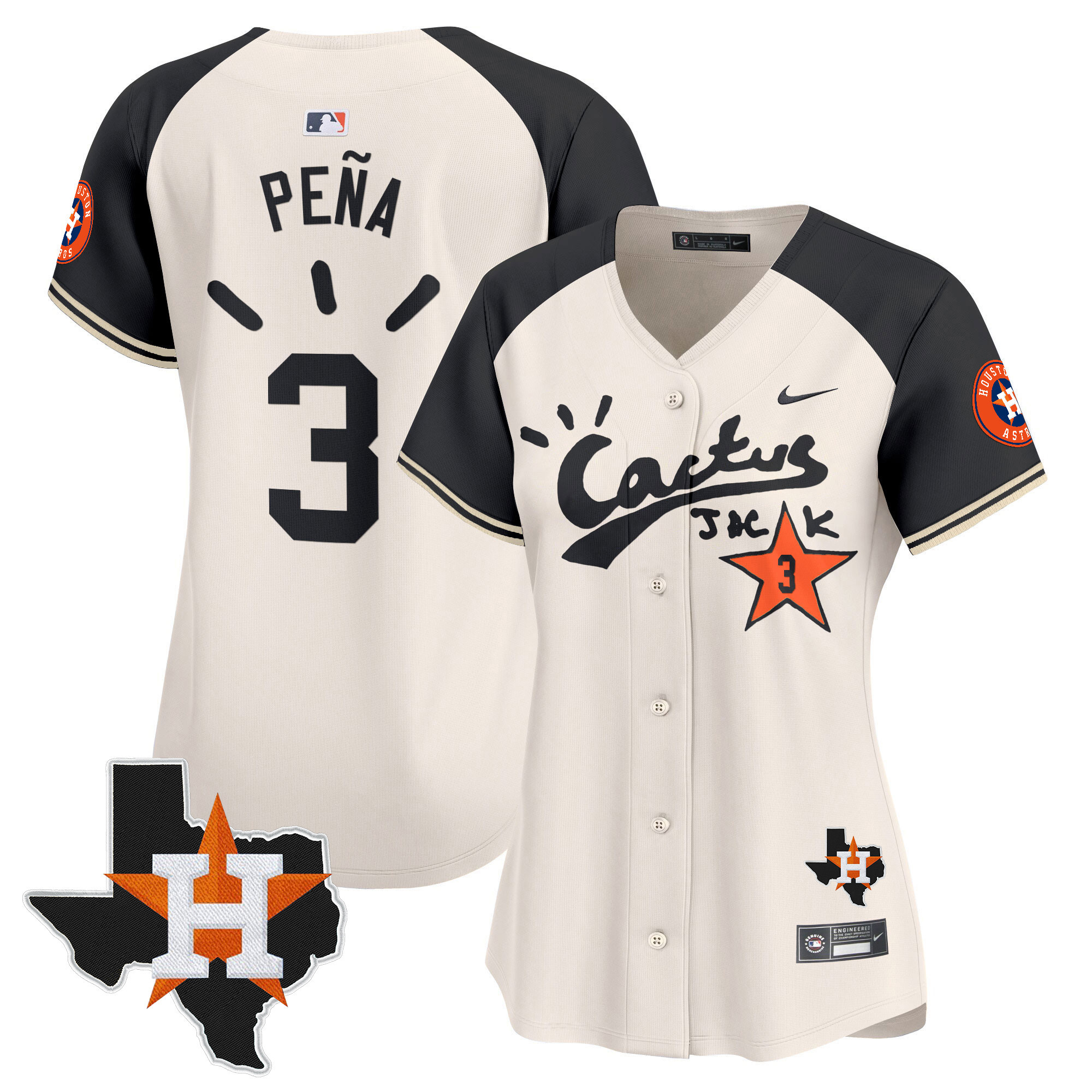 Jeremy Pena Women's Houston Astros Cactus Jack Patch Vapor Premier Limited V10 Cream Alternate Jersey - All Stitched