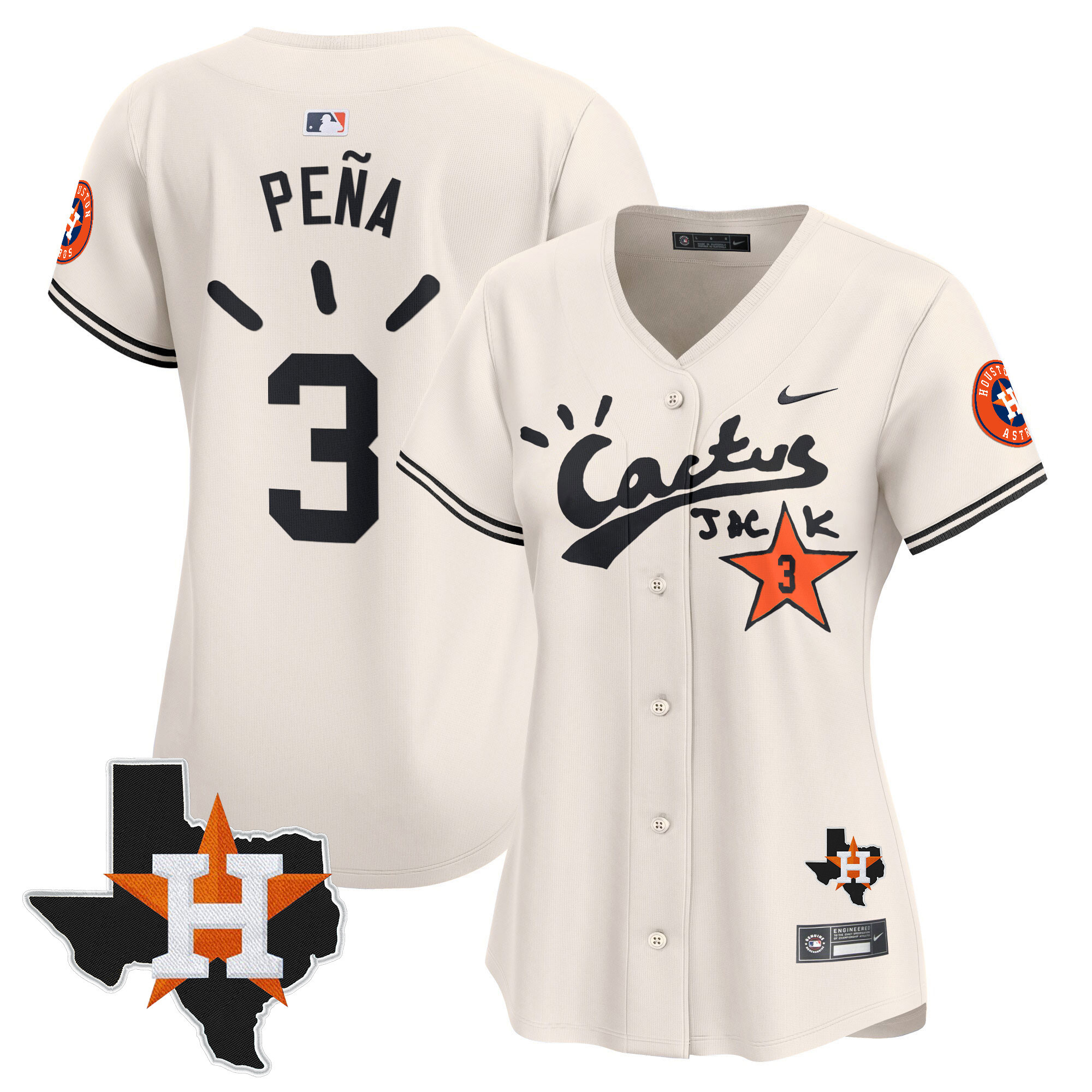 Jeremy Pena Women's Houston Astros Cactus Jack Patch Vapor Premier Limited V10 Cream Jersey - All Stitched