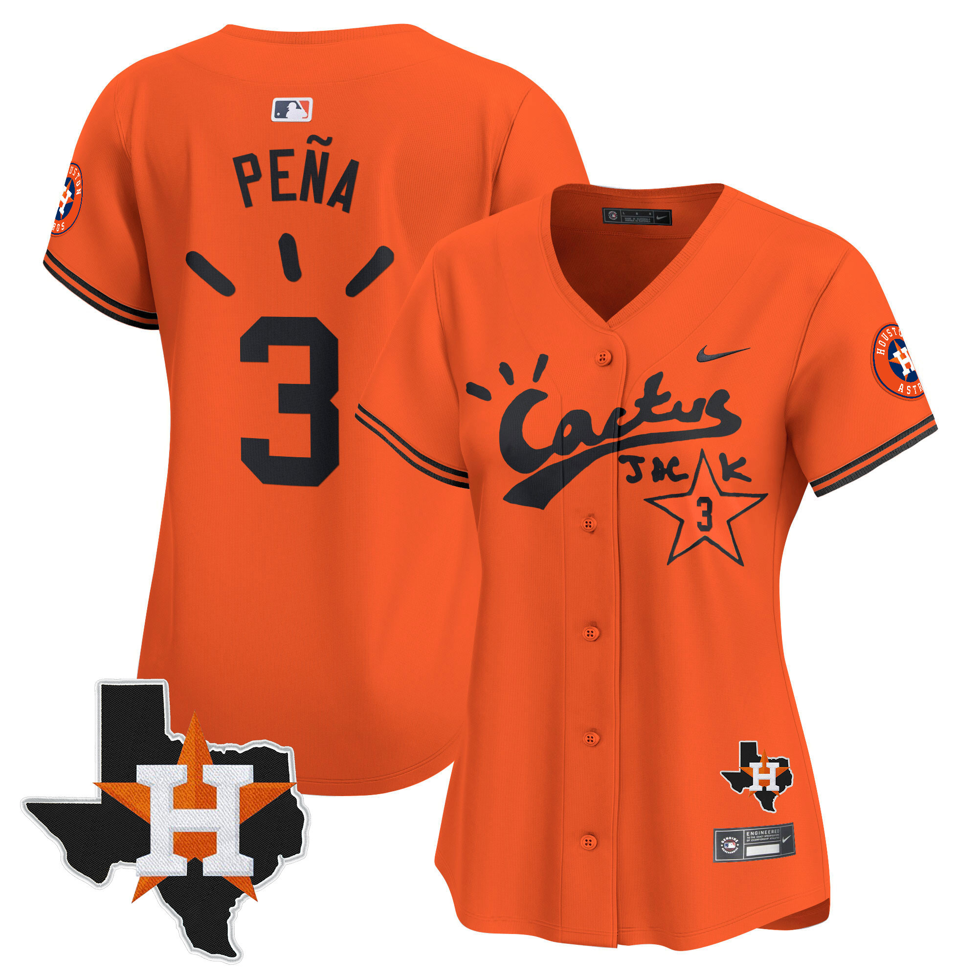 Jeremy Pena Women's Houston Astros Cactus Jack Patch Vapor Premier Limited V10 Orange Jersey - All Stitched