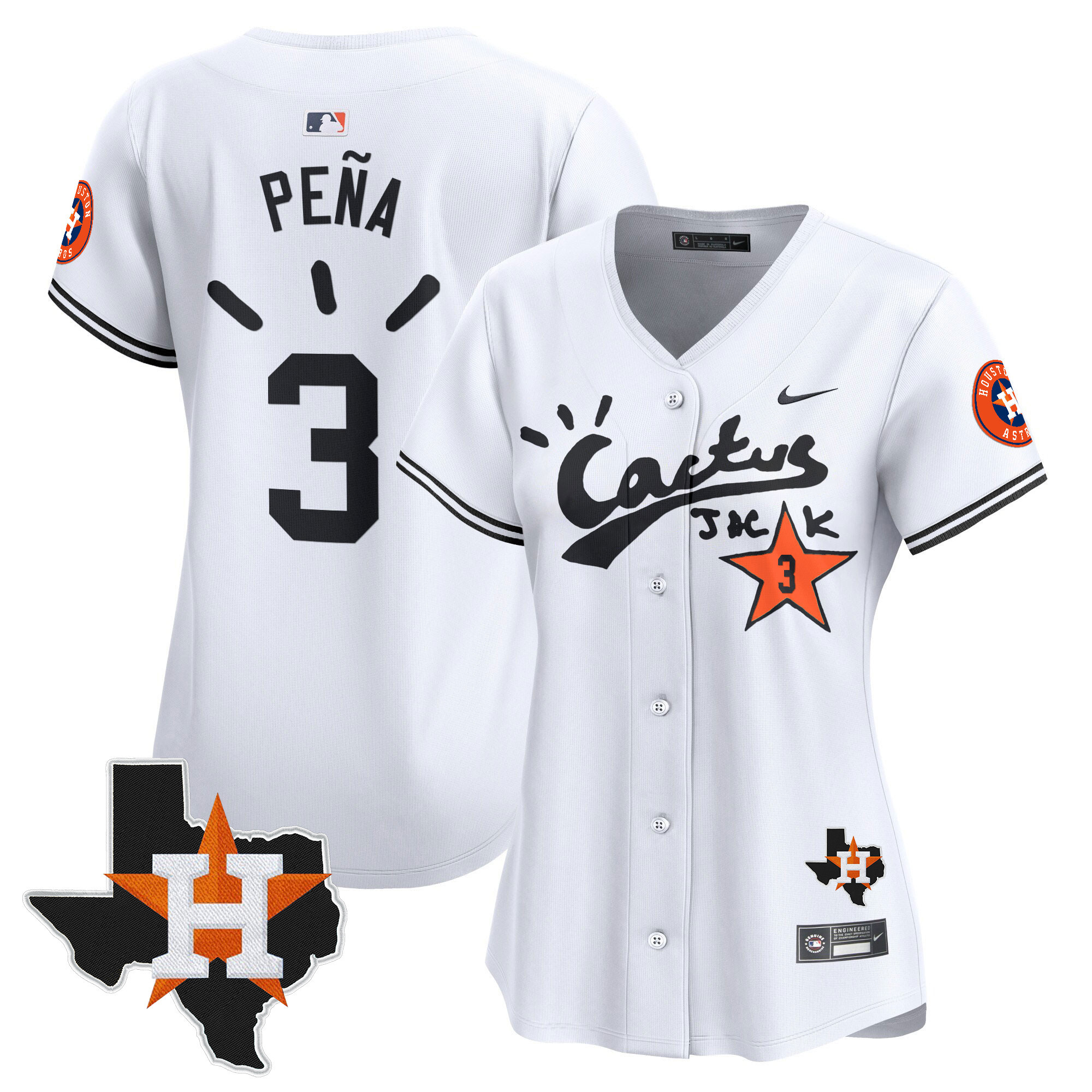 Jeremy Pena Women's Houston Astros Cactus Jack Patch Vapor Premier Limited V10 White Jersey - All Stitched