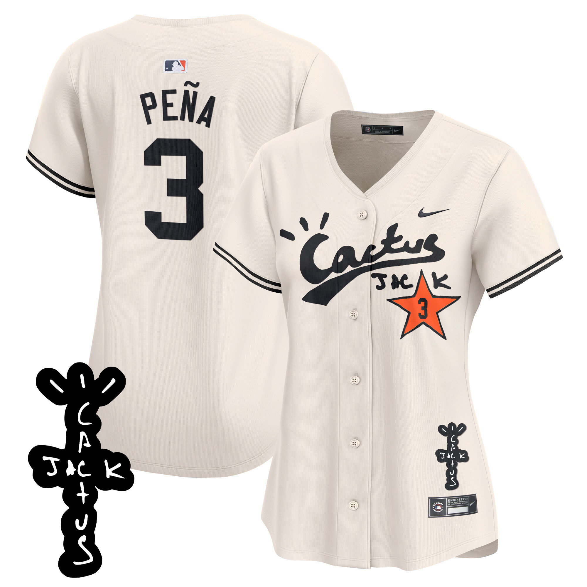 Jeremy Pena Women's Houston Astros Cactus Jack Patch Vapor Premier Limited V2 Cream Jersey - All Stitched