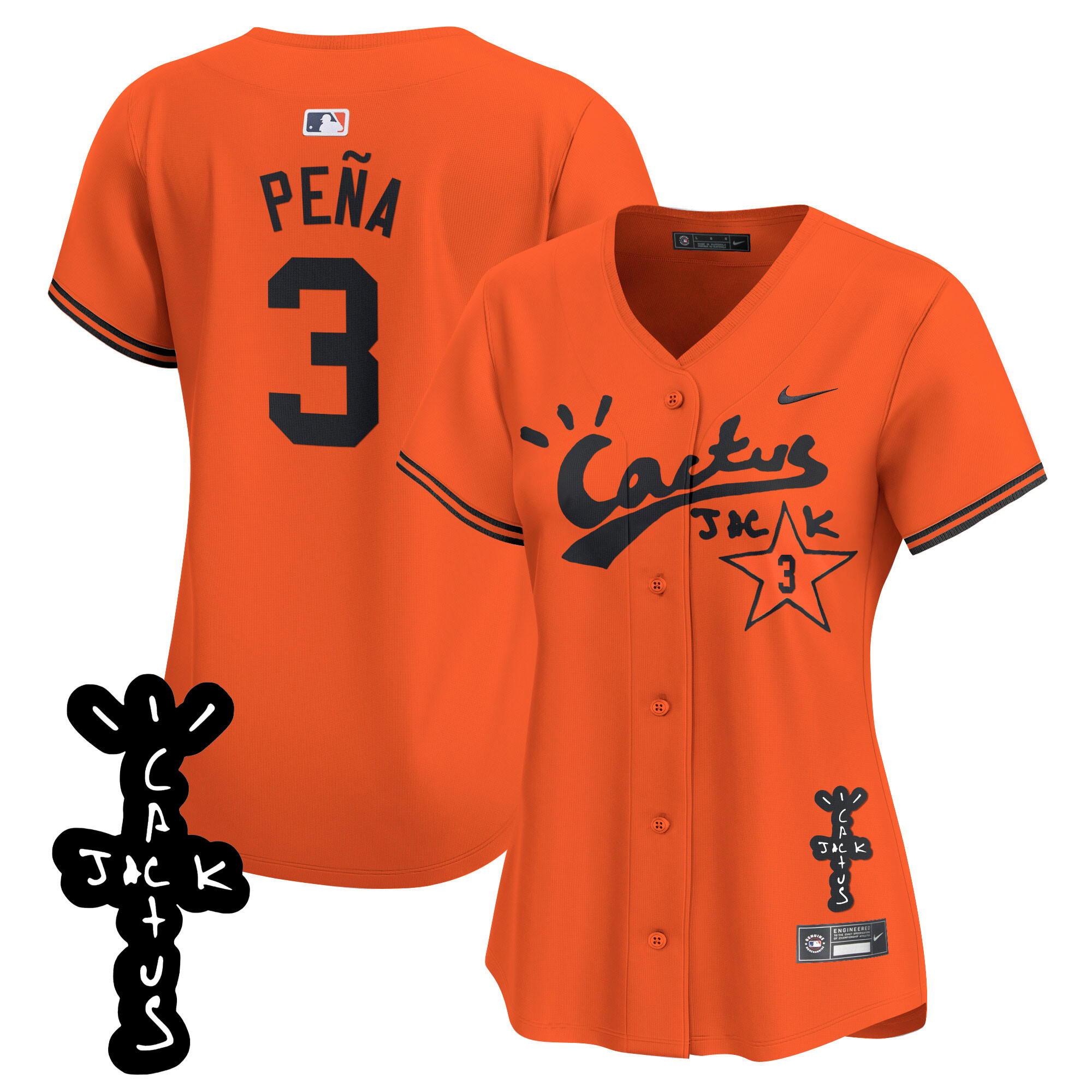Jeremy Pena Women's Houston Astros Cactus Jack Patch Vapor Premier Limited V2 Orange Jersey - All Stitched