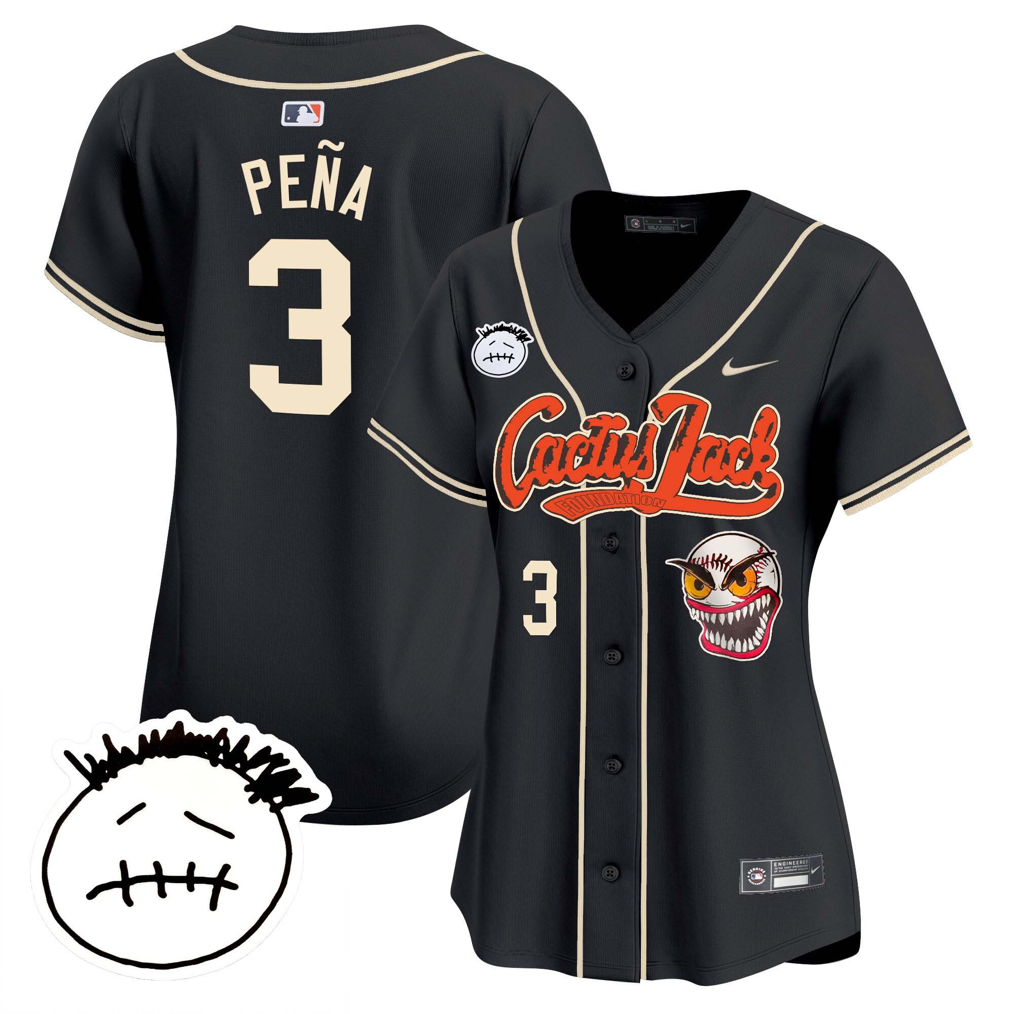 Jeremy Pena Women's Houston Astros Cactus Jack Patch Vapor Premier Limited V3 Black Jersey - All Stitched