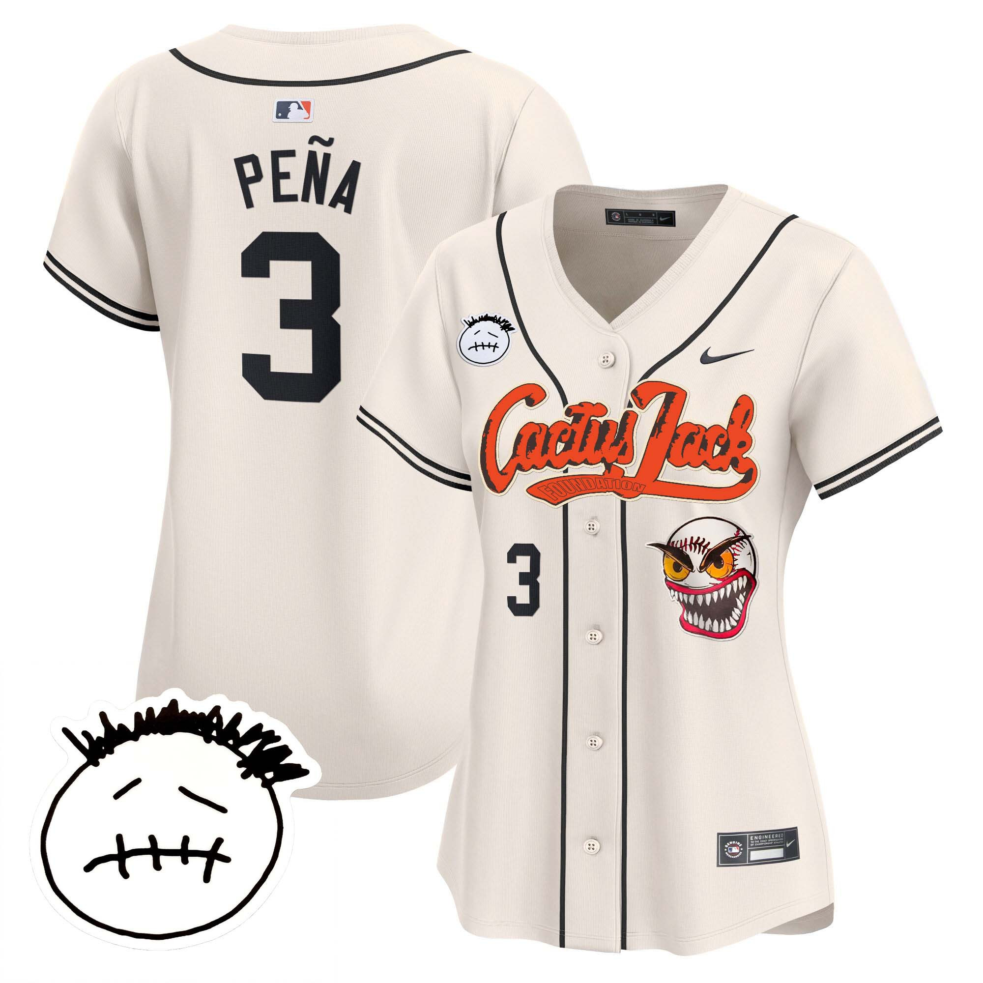 Jeremy Pena Women's Houston Astros Cactus Jack Patch Vapor Premier Limited V3 Cream Jersey - All Stitched