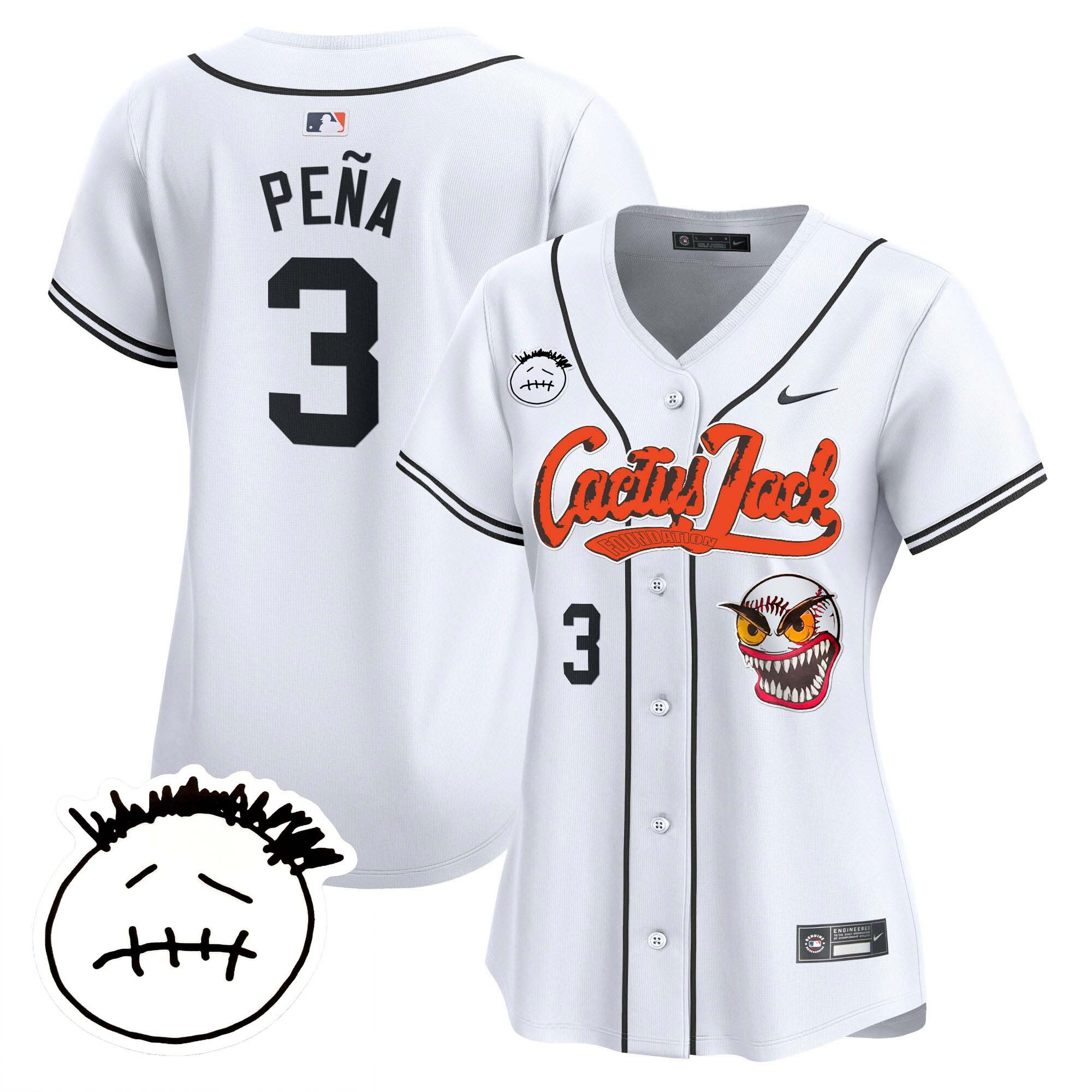 Jeremy Pena Women's Houston Astros Cactus Jack Patch Vapor Premier Limited V3 White Jersey - All Stitched