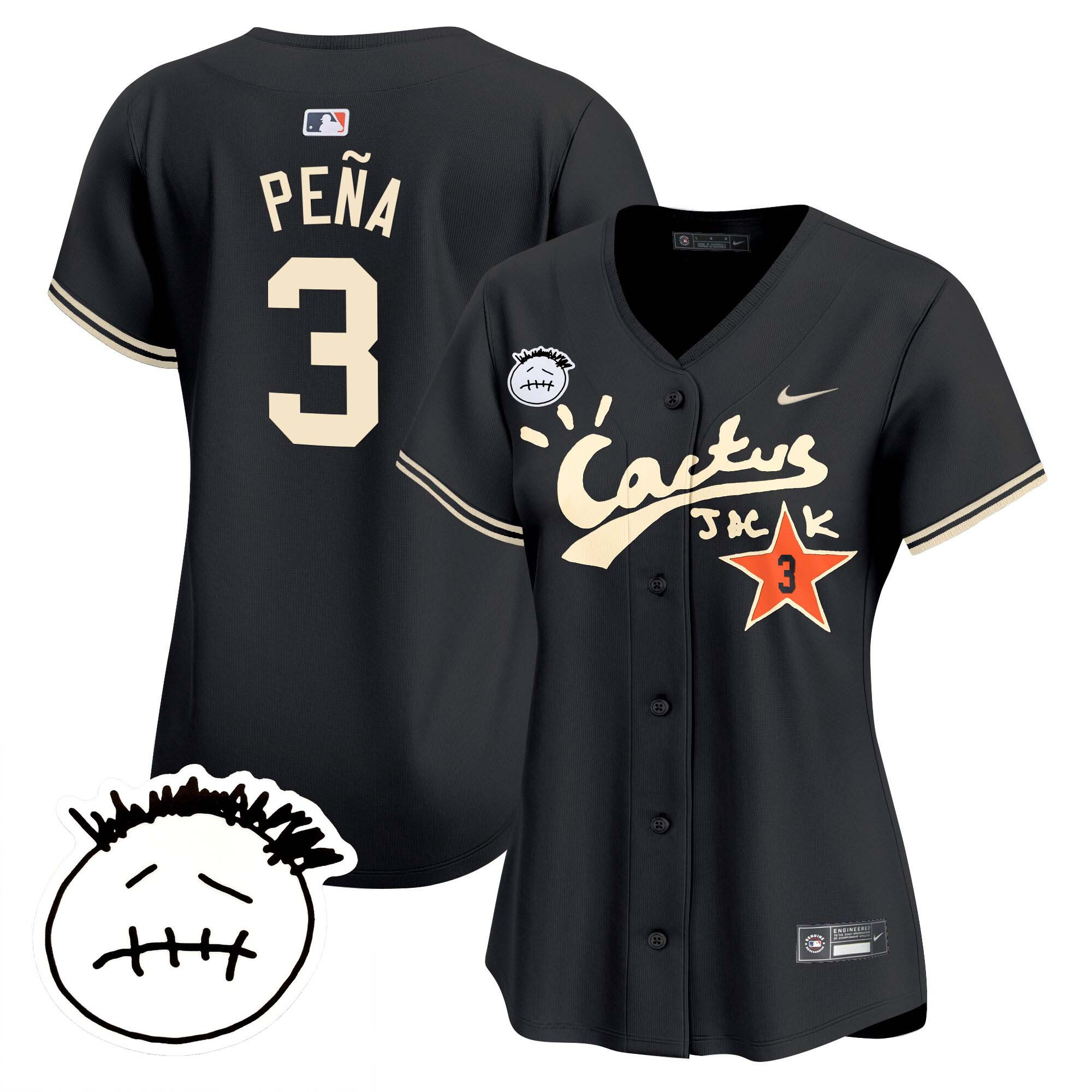 Jeremy Pena Women's Houston Astros Cactus Jack Patch Vapor Premier Limited V4 Black Jersey - All Stitched