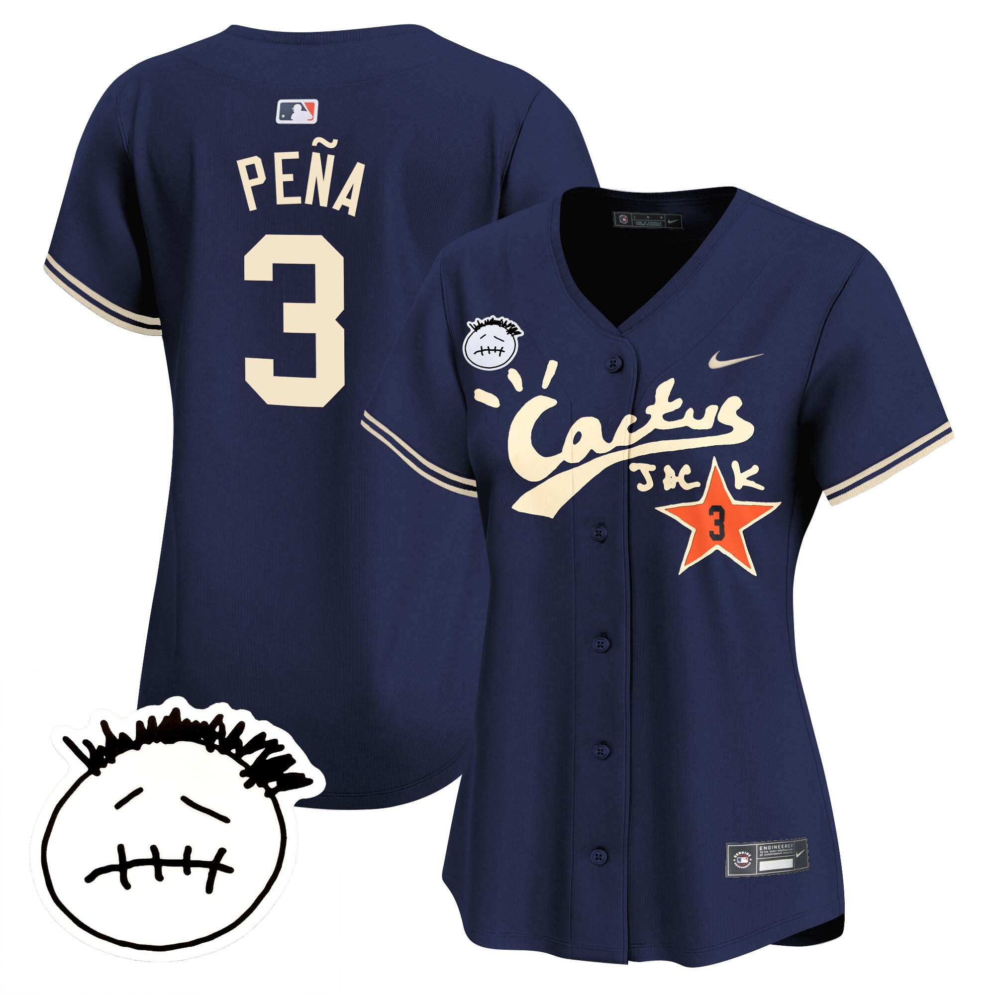 Jeremy Pena Women's Houston Astros Cactus Jack Patch Vapor Premier Limited V4 Navy Jersey - All Stitched