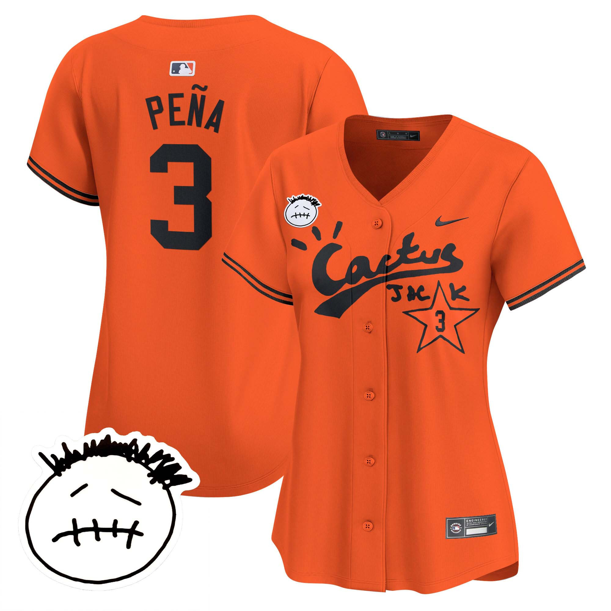 Jeremy Pena Women's Houston Astros Cactus Jack Patch Vapor Premier Limited V4 Orange Jersey - All Stitched