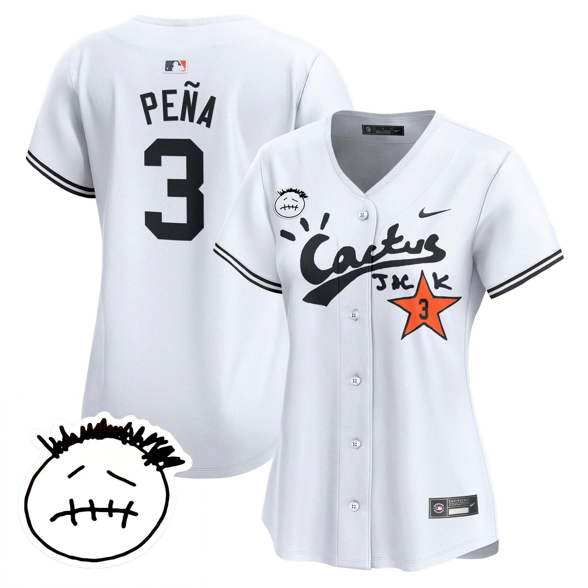 Jeremy Pena Women's Houston Astros Cactus Jack Patch Vapor Premier Limited V4 White Jersey - All Stitched