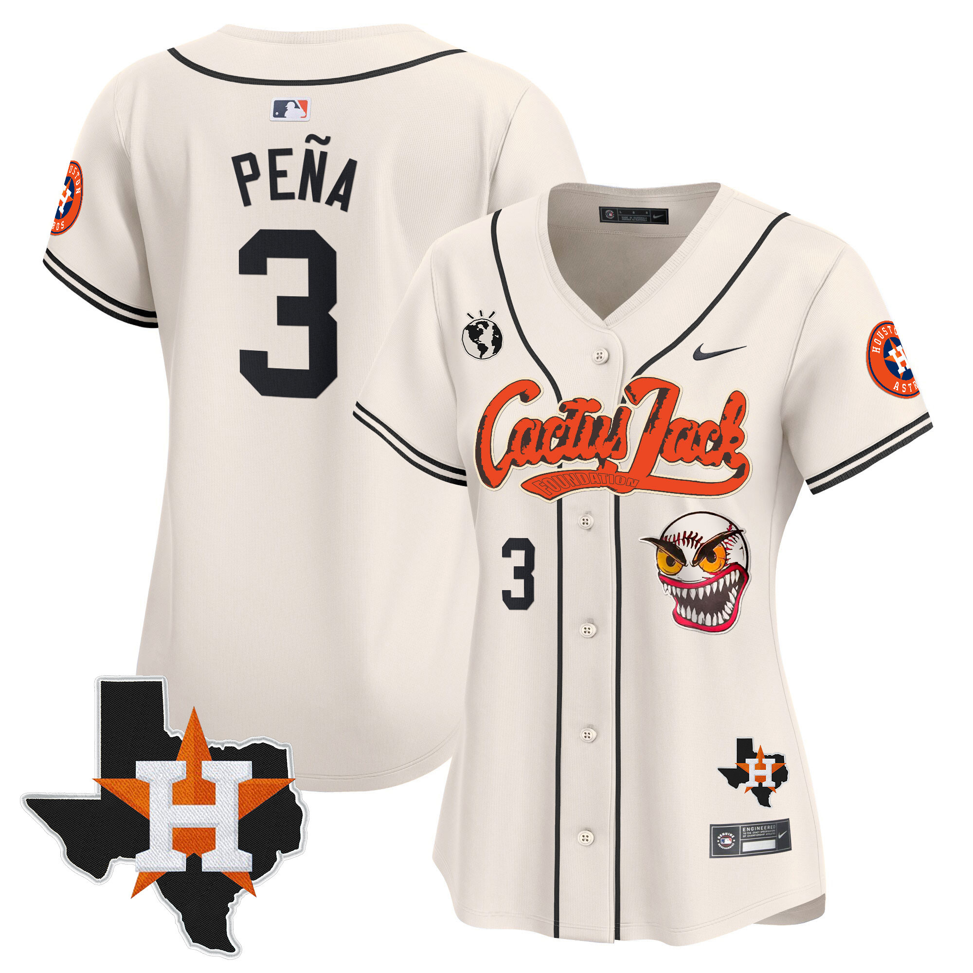 Jeremy Pena Women's Houston Astros Cactus Jack Patch Vapor Premier Limited V6 Cream Jersey - All Stitched