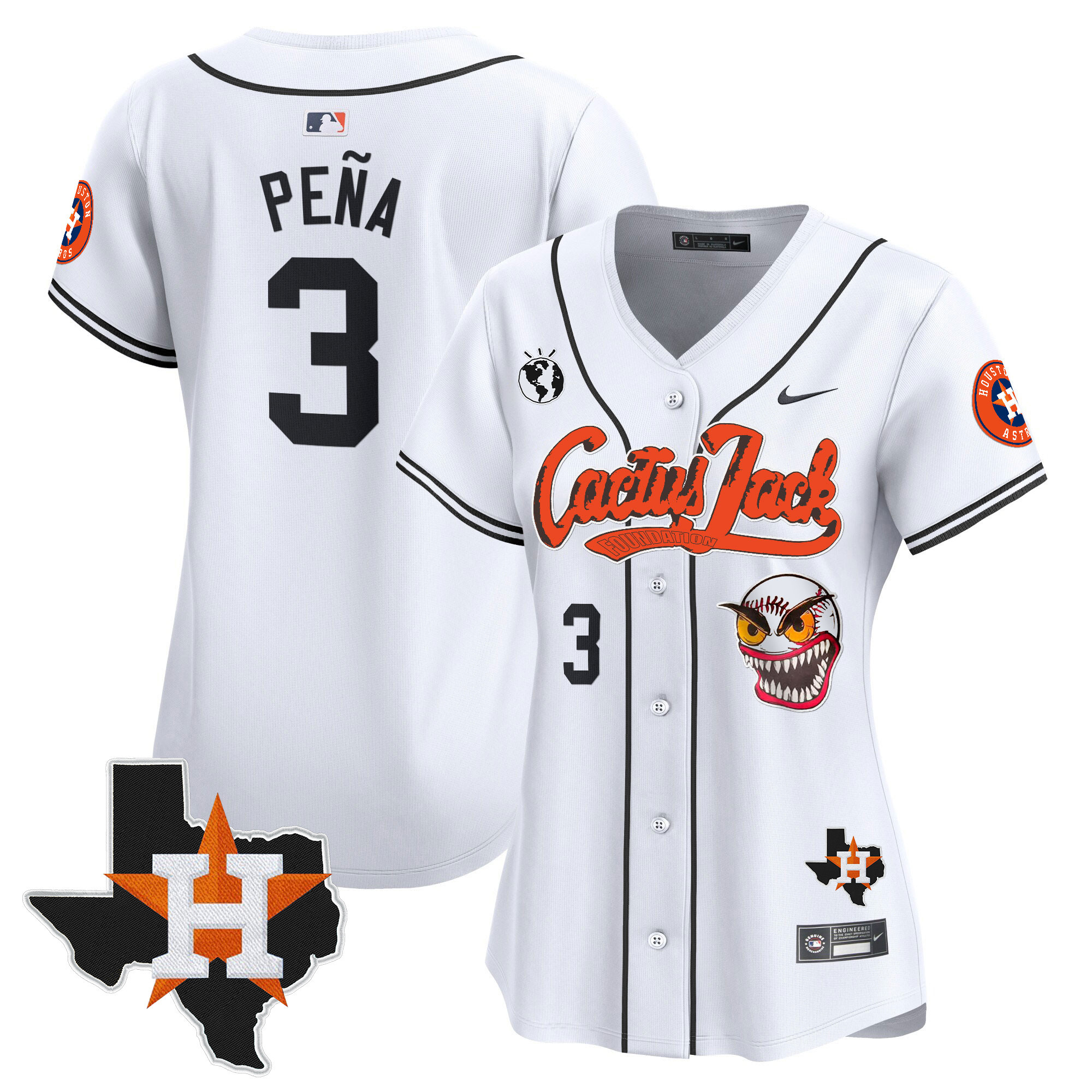 Jeremy Pena Women's Houston Astros Cactus Jack Patch Vapor Premier Limited V6 White Jersey - All Stitched